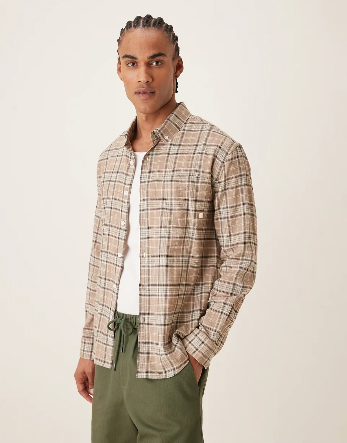 – Sands – Koszula z długimi rękawami w brązowoszarą kratę z logo