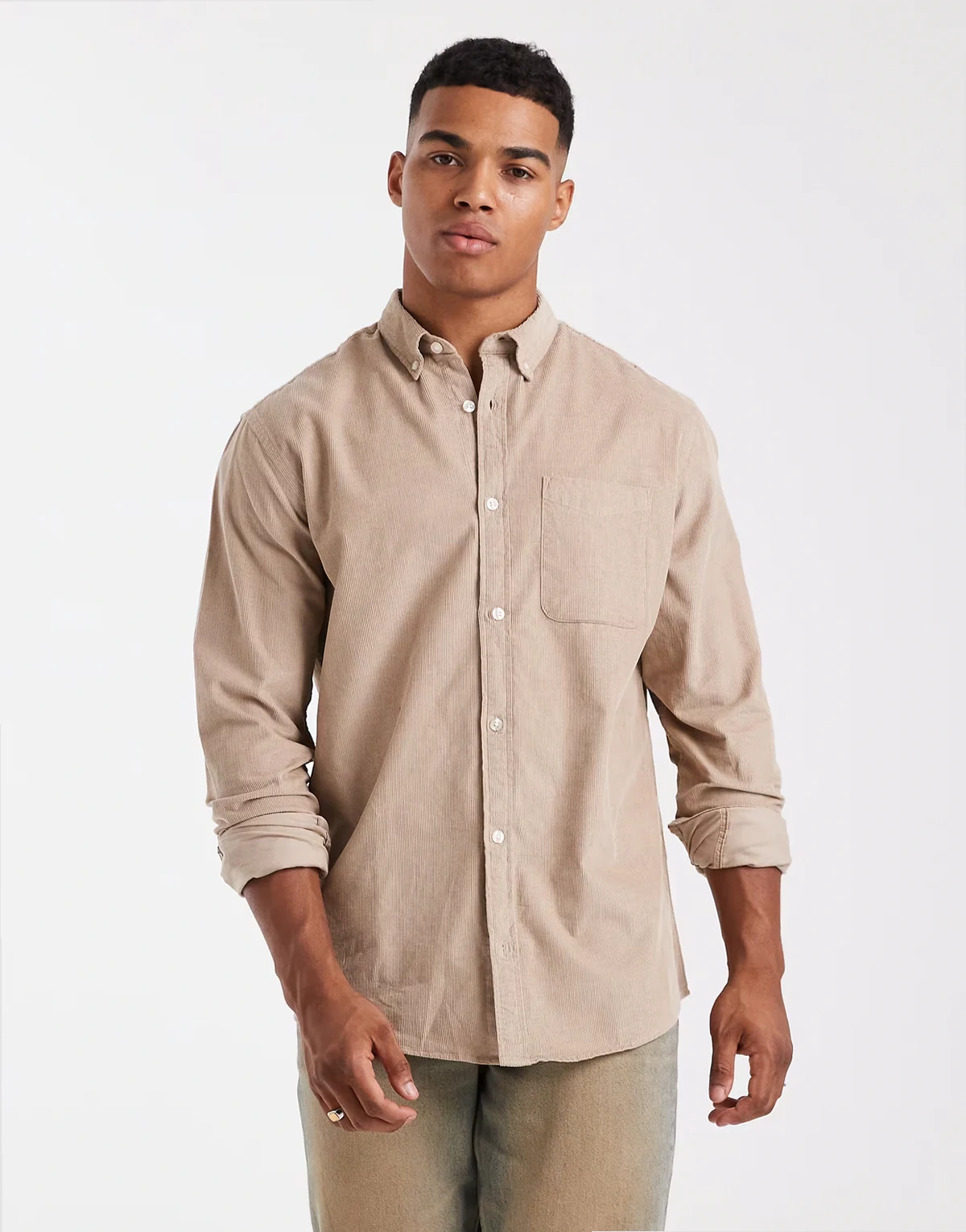 cord shirt with pocket in beige