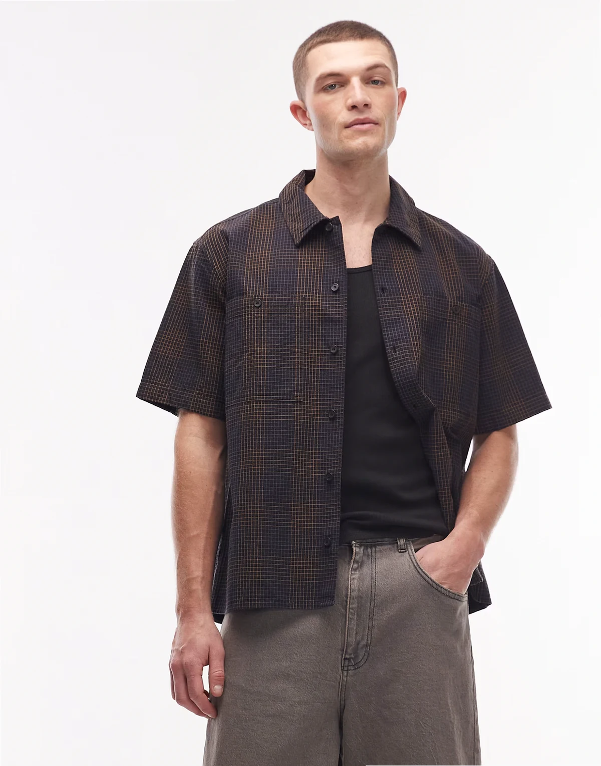cooper short sleeve shirt in black plaid