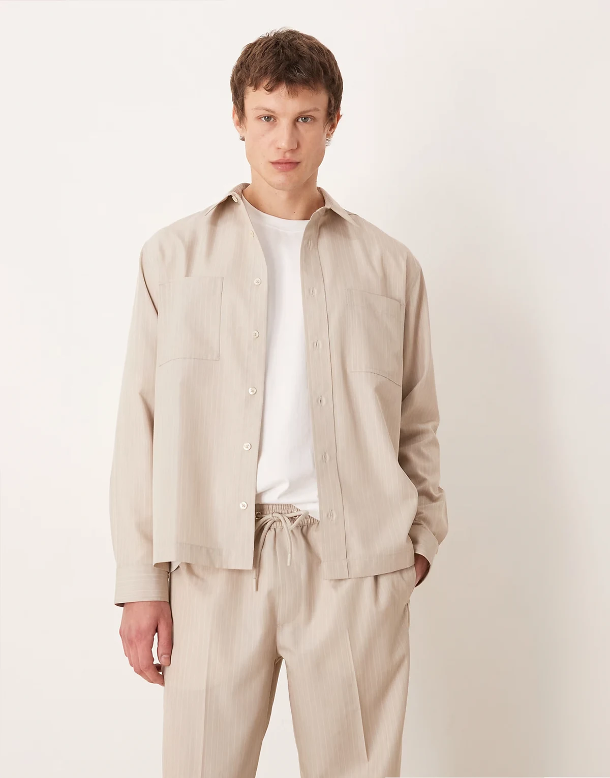 relaxed fit striped dress shirt in stone - part of a set