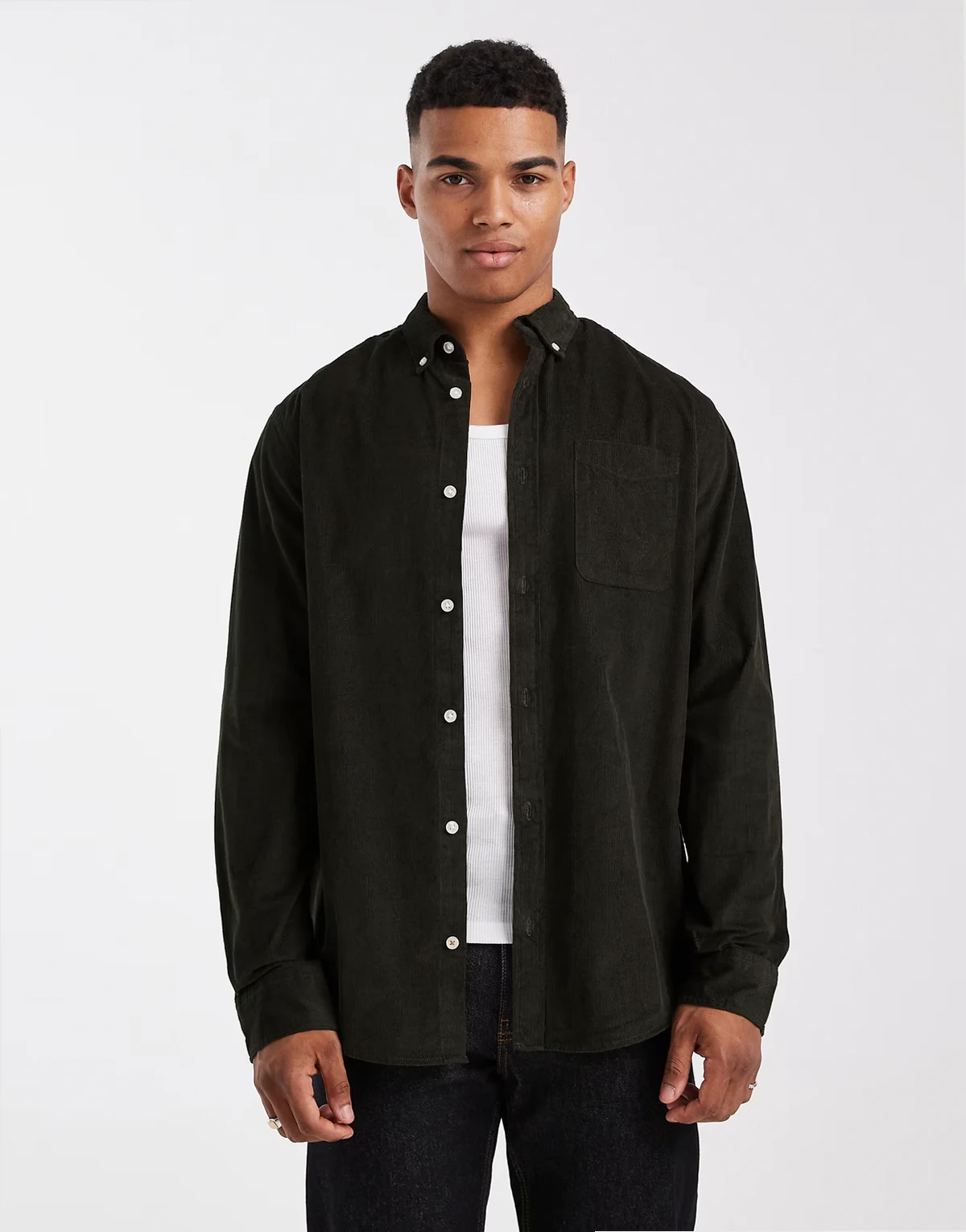 corduroy shirt with pocket in dark green