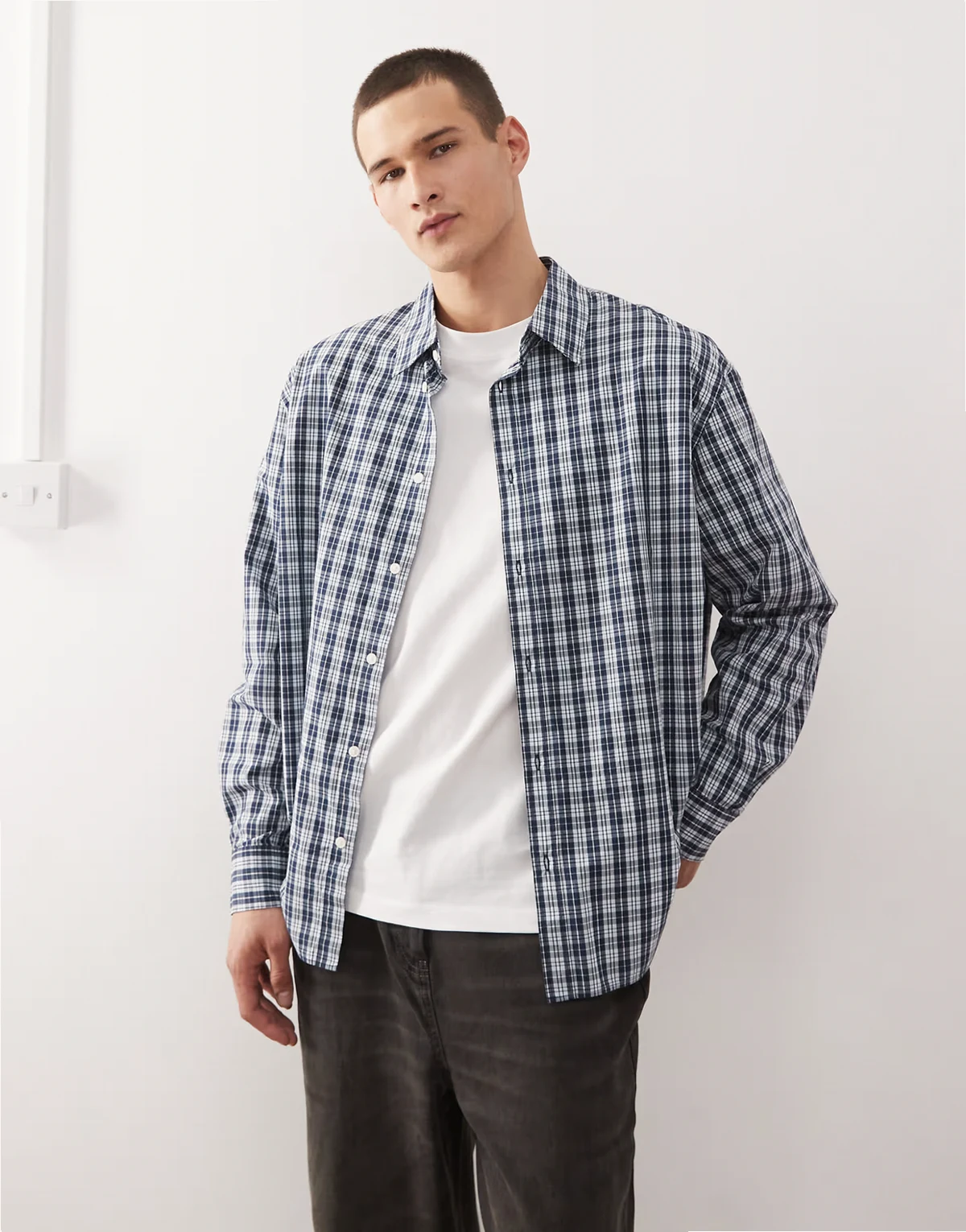 oversized shirt in blue check