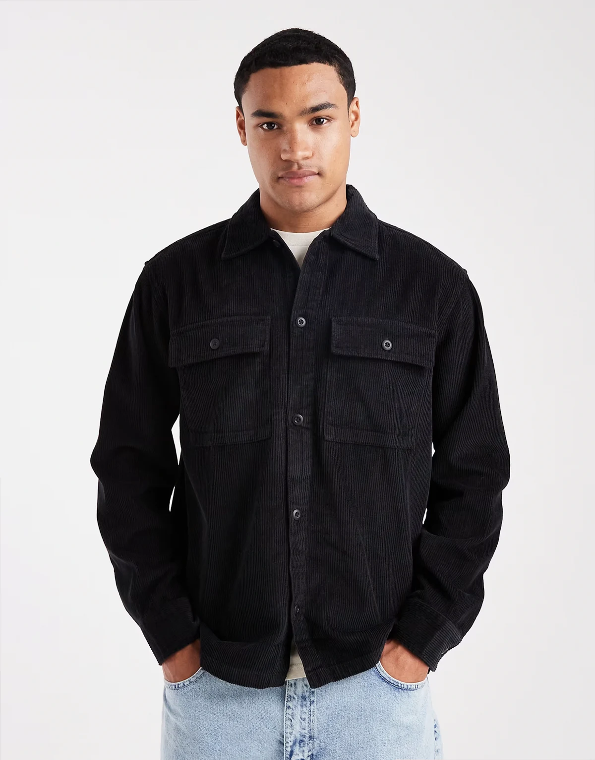 oversized corduroy overshirt in black