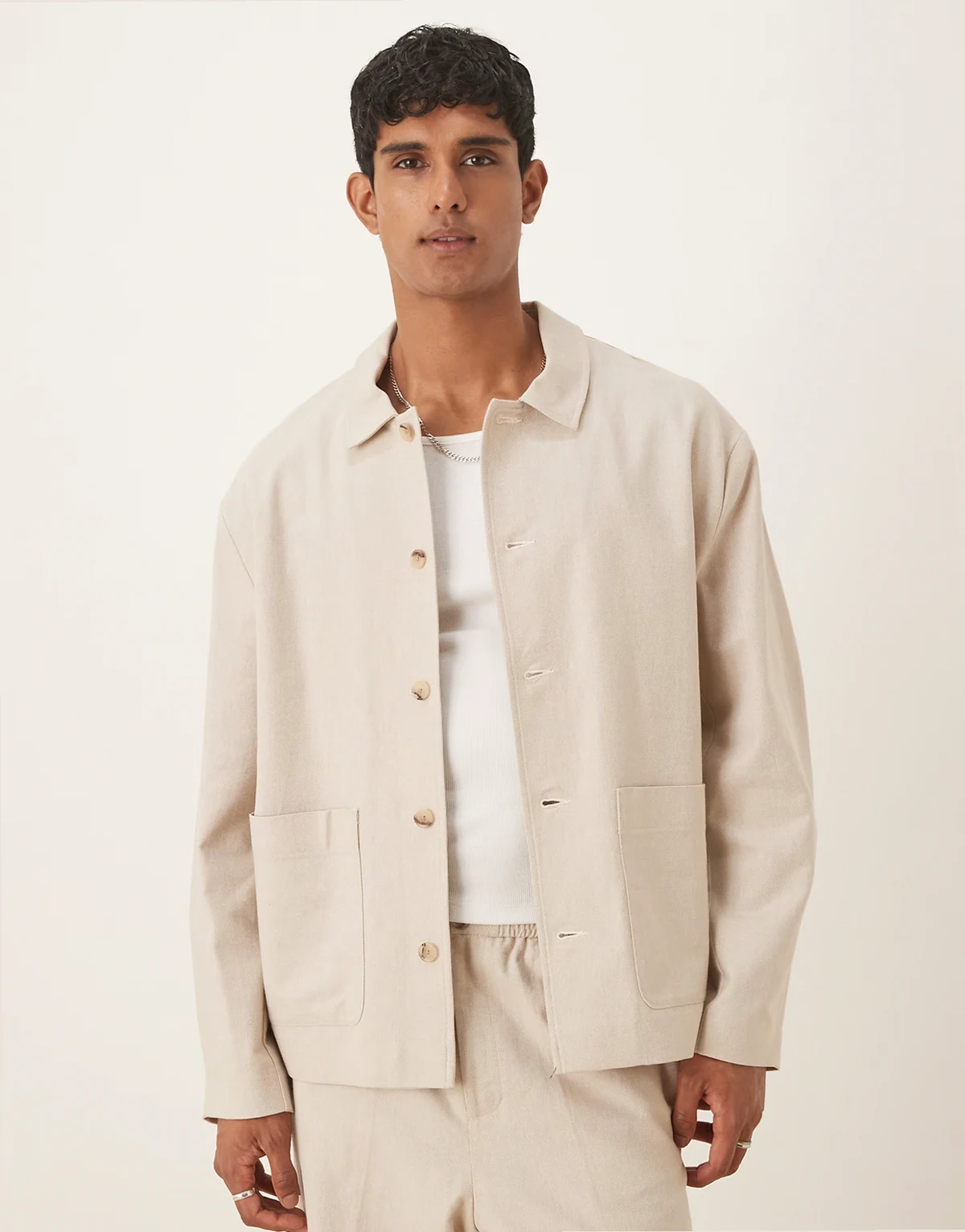 smart shirt jacket in ecru with linen - part of a set