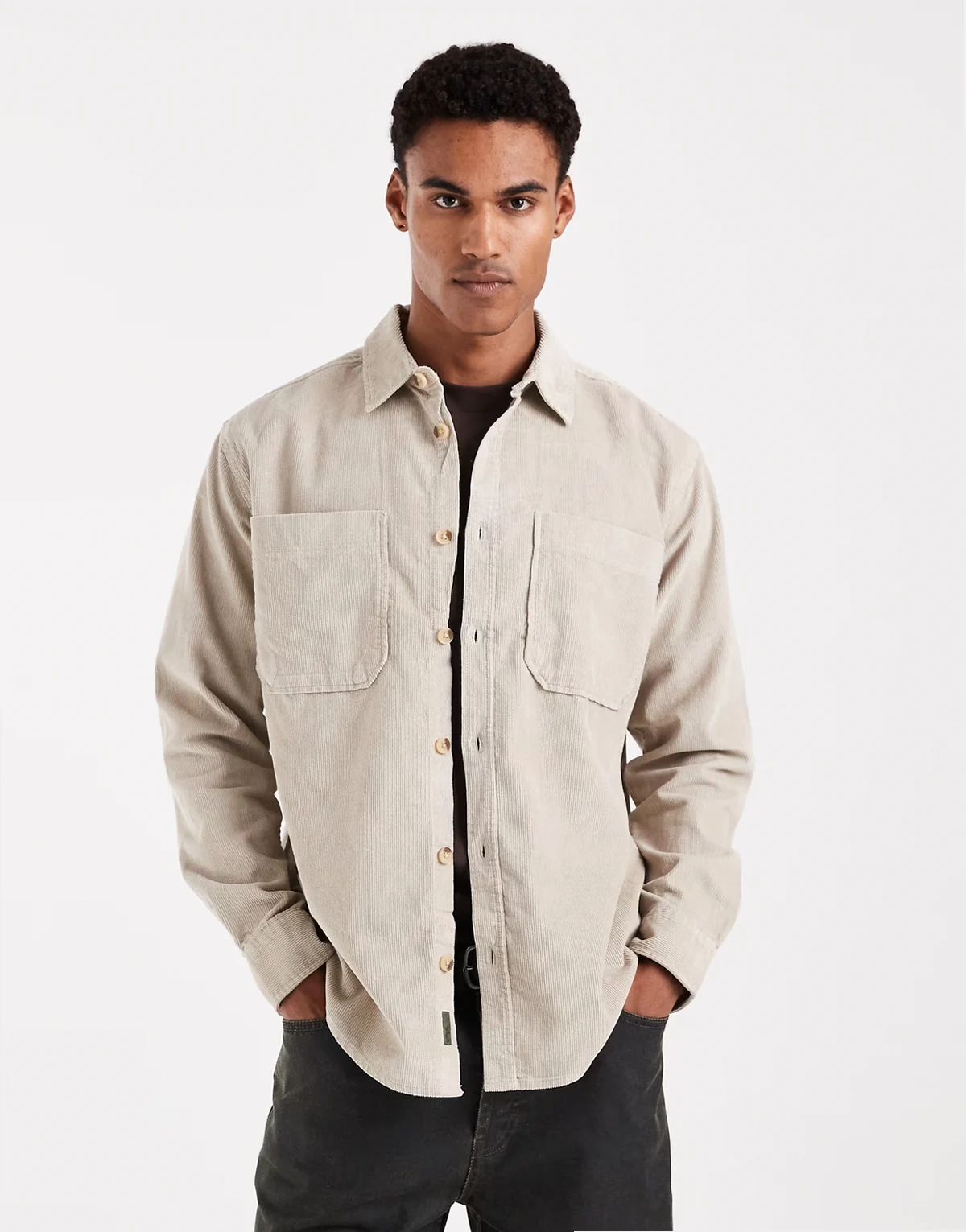 corduroy overshirt in stone
