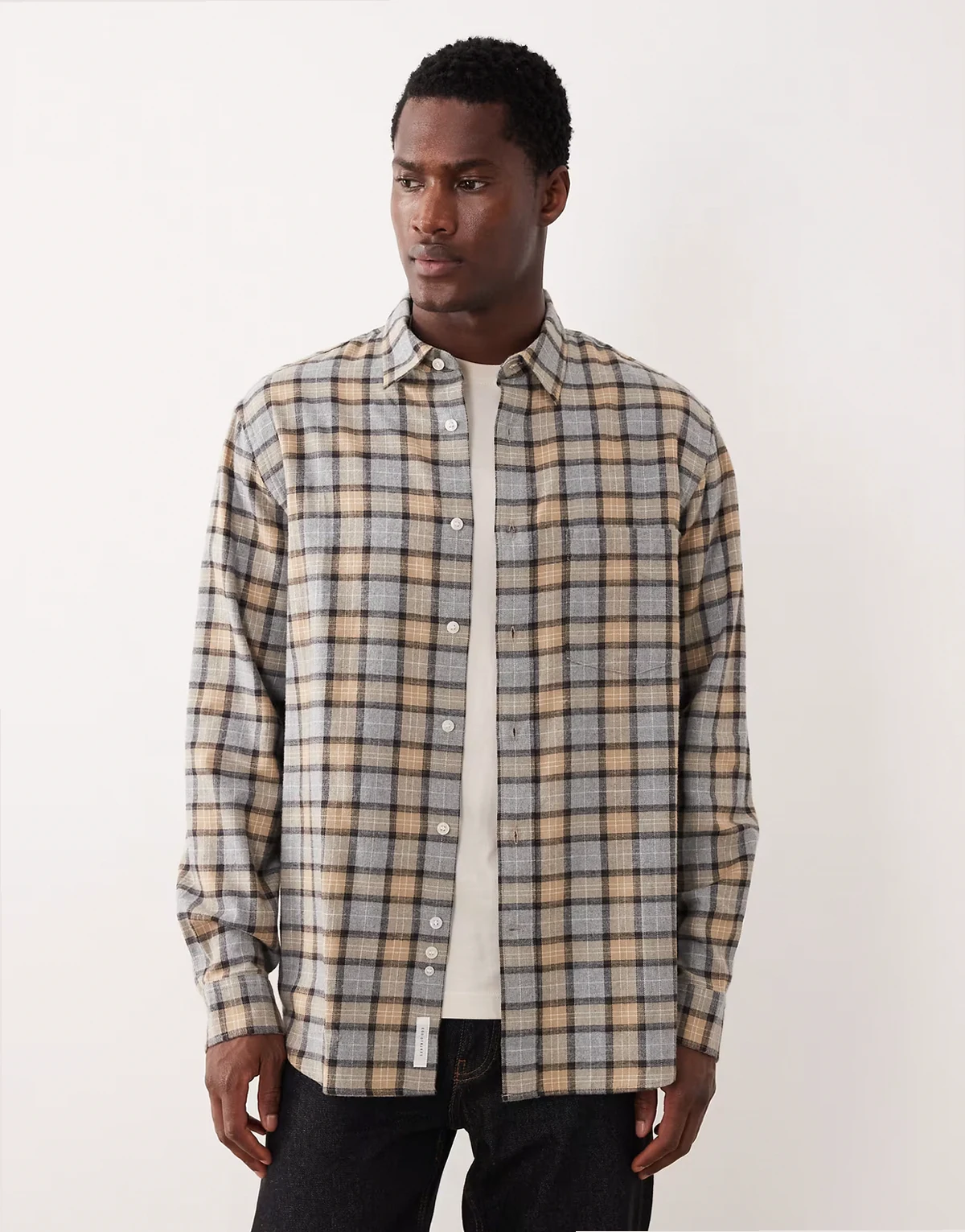 relaxed fit flannel shirt in beige