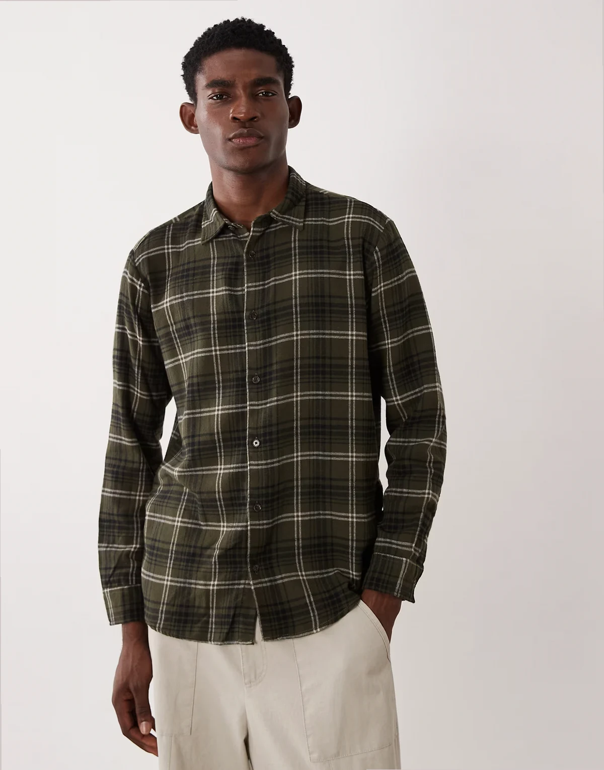 plaid shirt in khaki