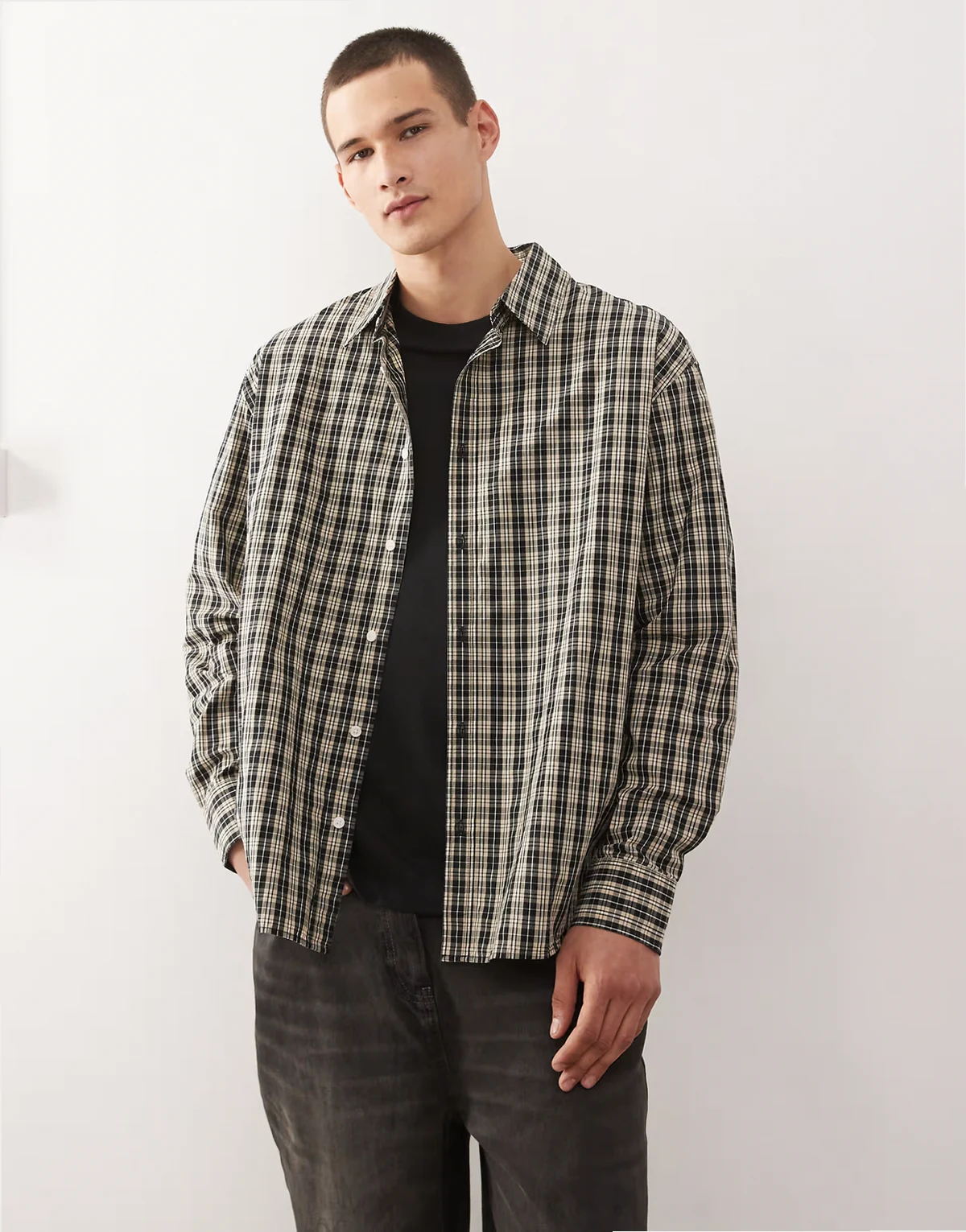 oversized shirt in beige & black check