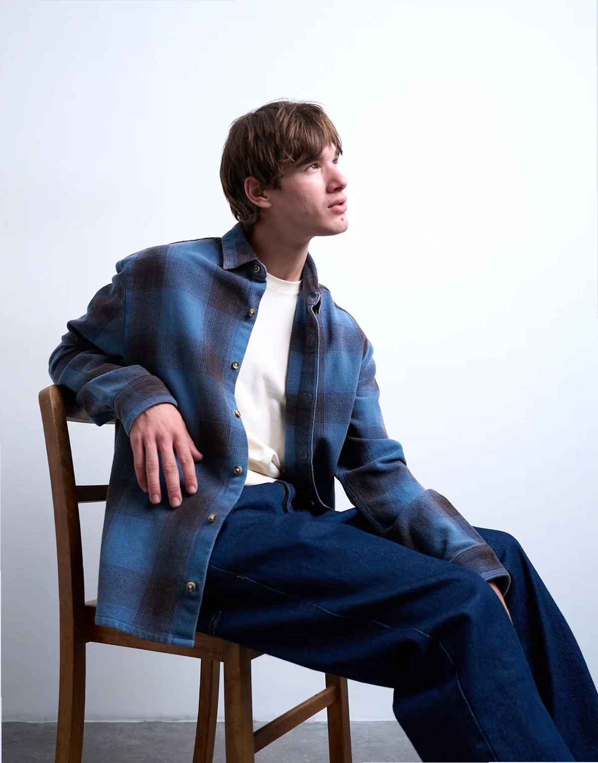 – Verwaschenes Relaxed-Fit-Karohemd in Blau