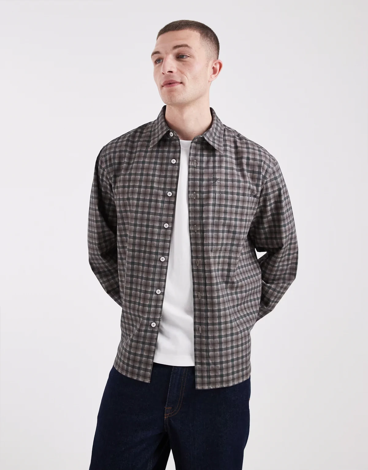 relaxed fit shirt in light brown plaid