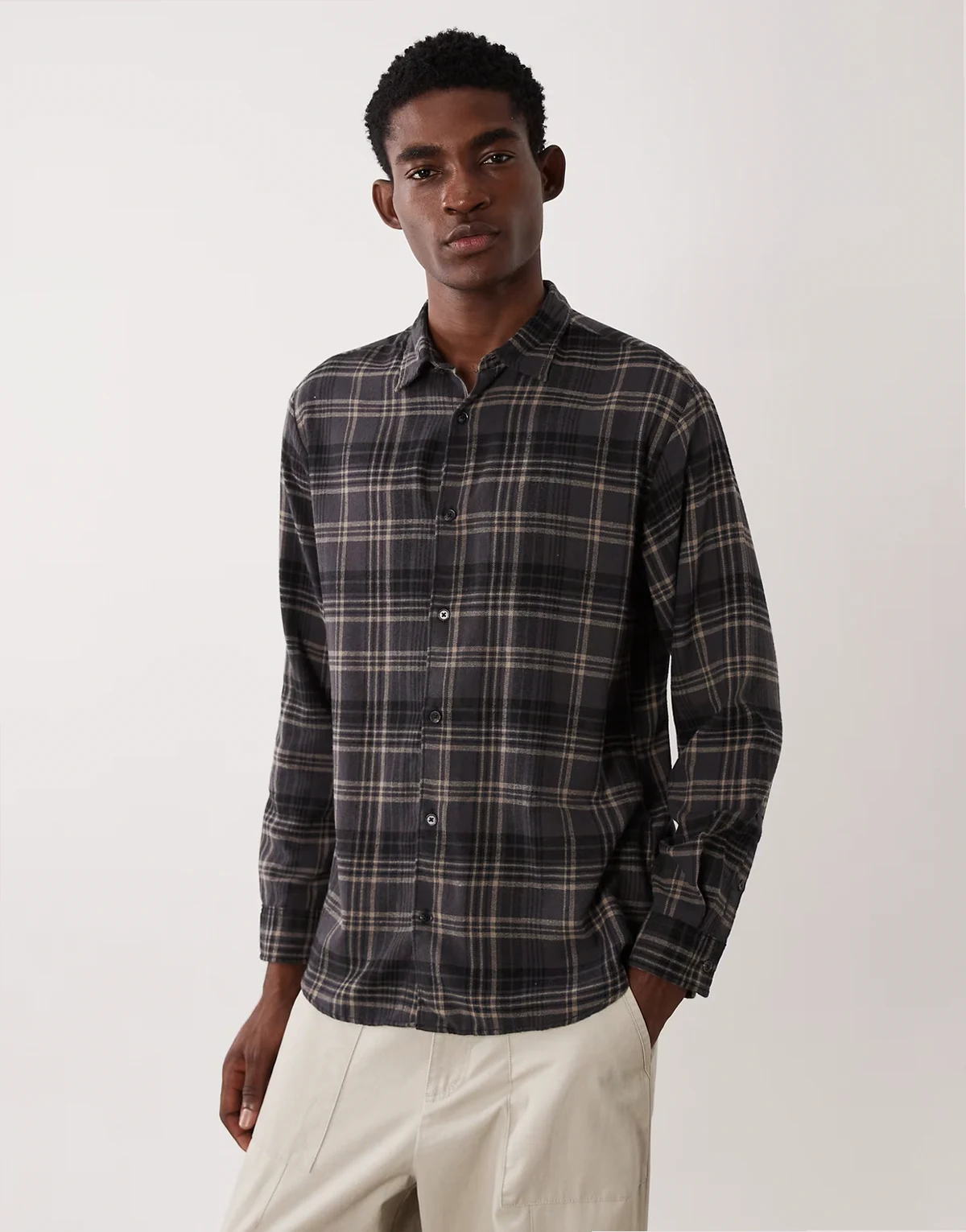 plaid shirt in dark gray