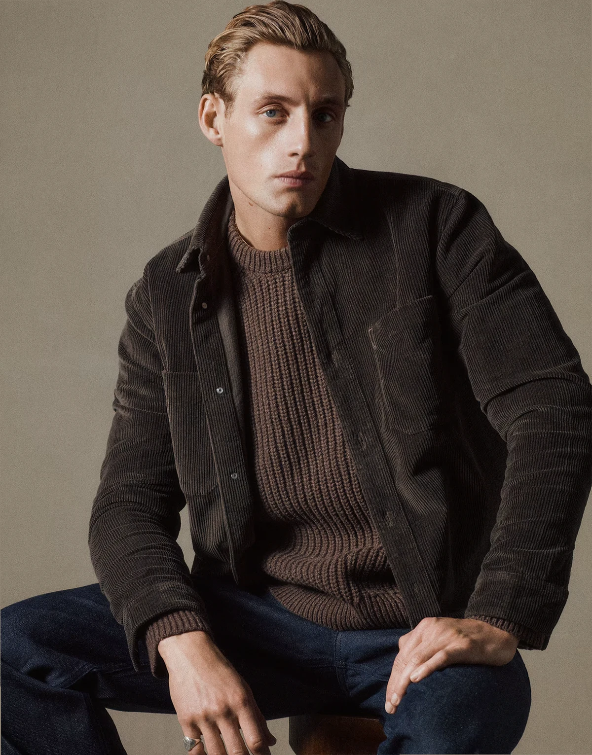 relaxed chunky cord shirt in brown - part of a set