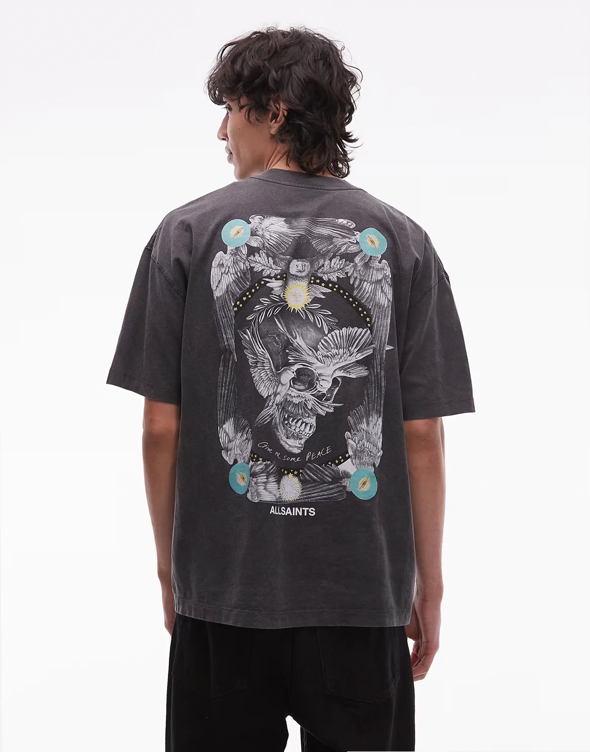 mysteries graphic T-shirt in washed black