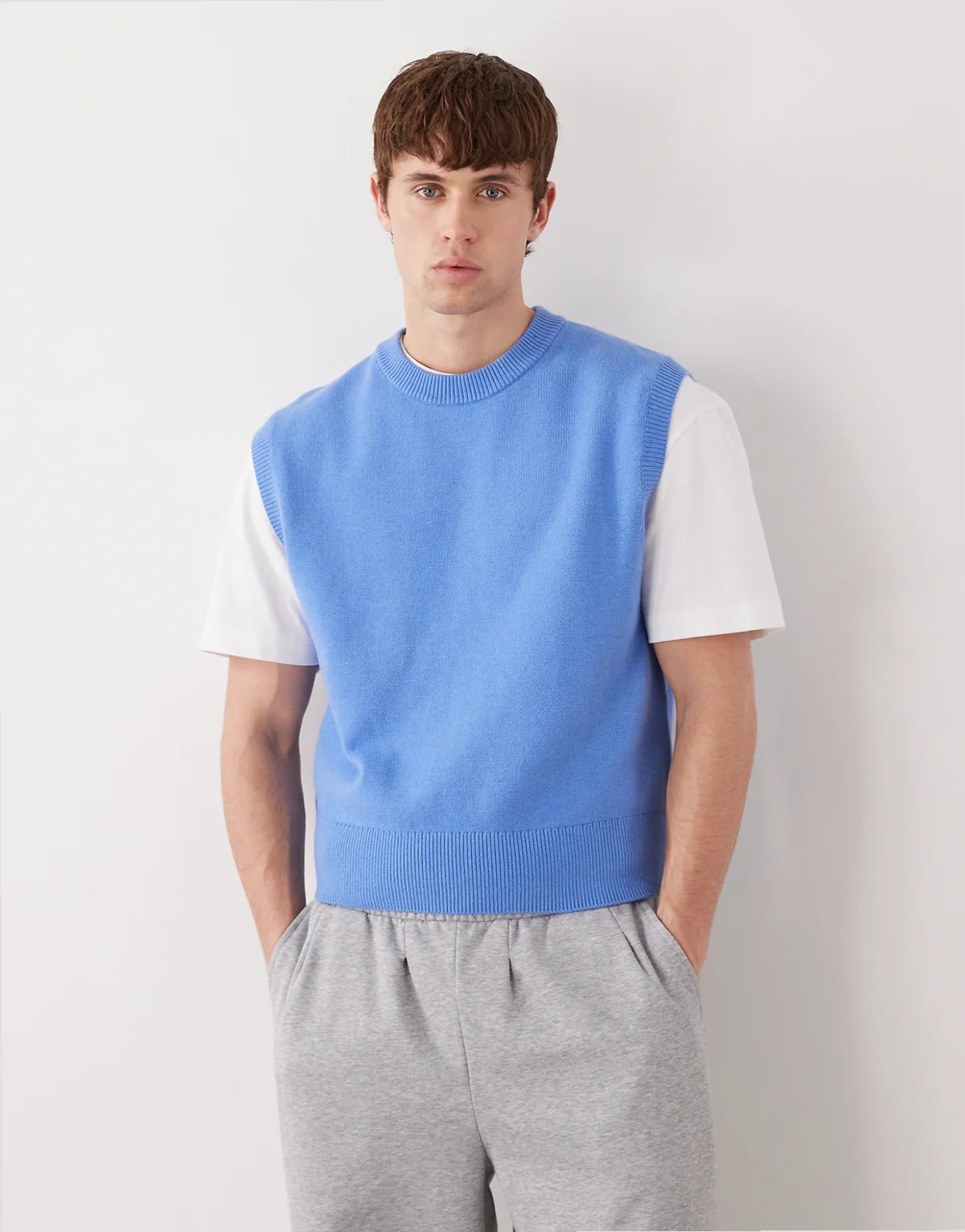 knit sweater vest in sky blue