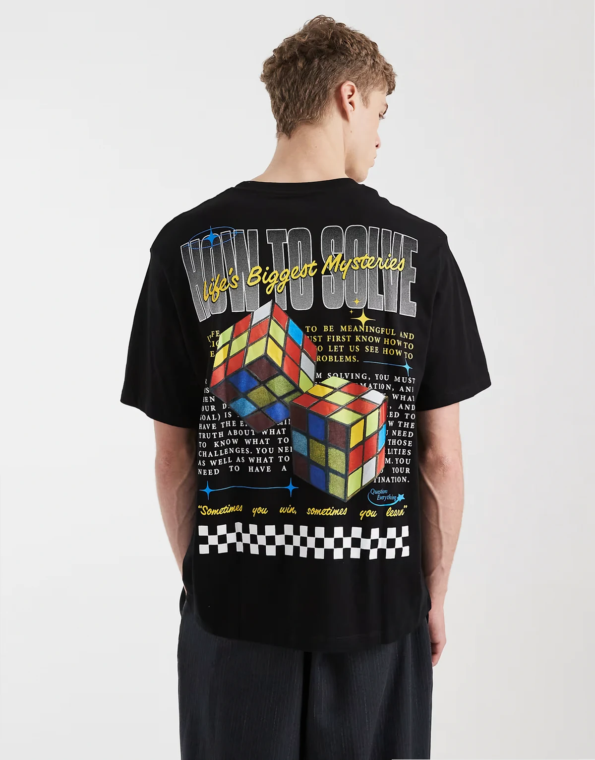 oversized T-shirt with cube back print in black