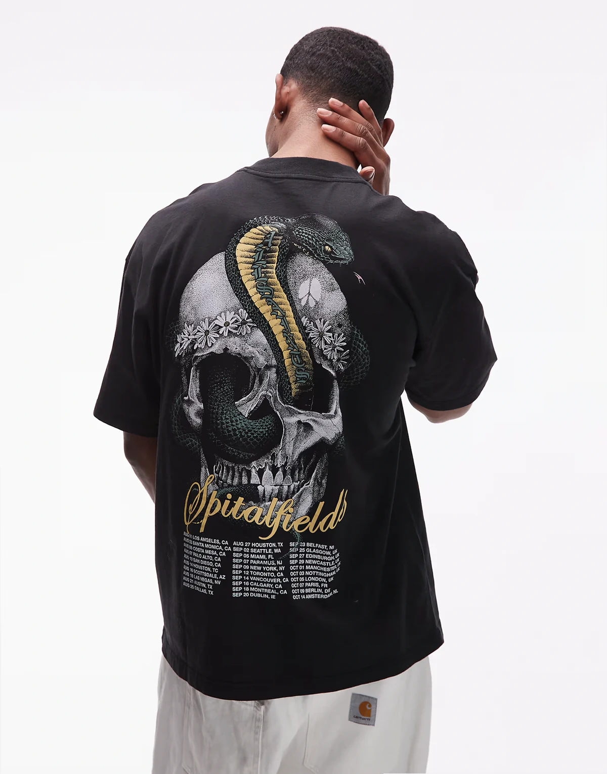 snake skull graphic tee in washed black