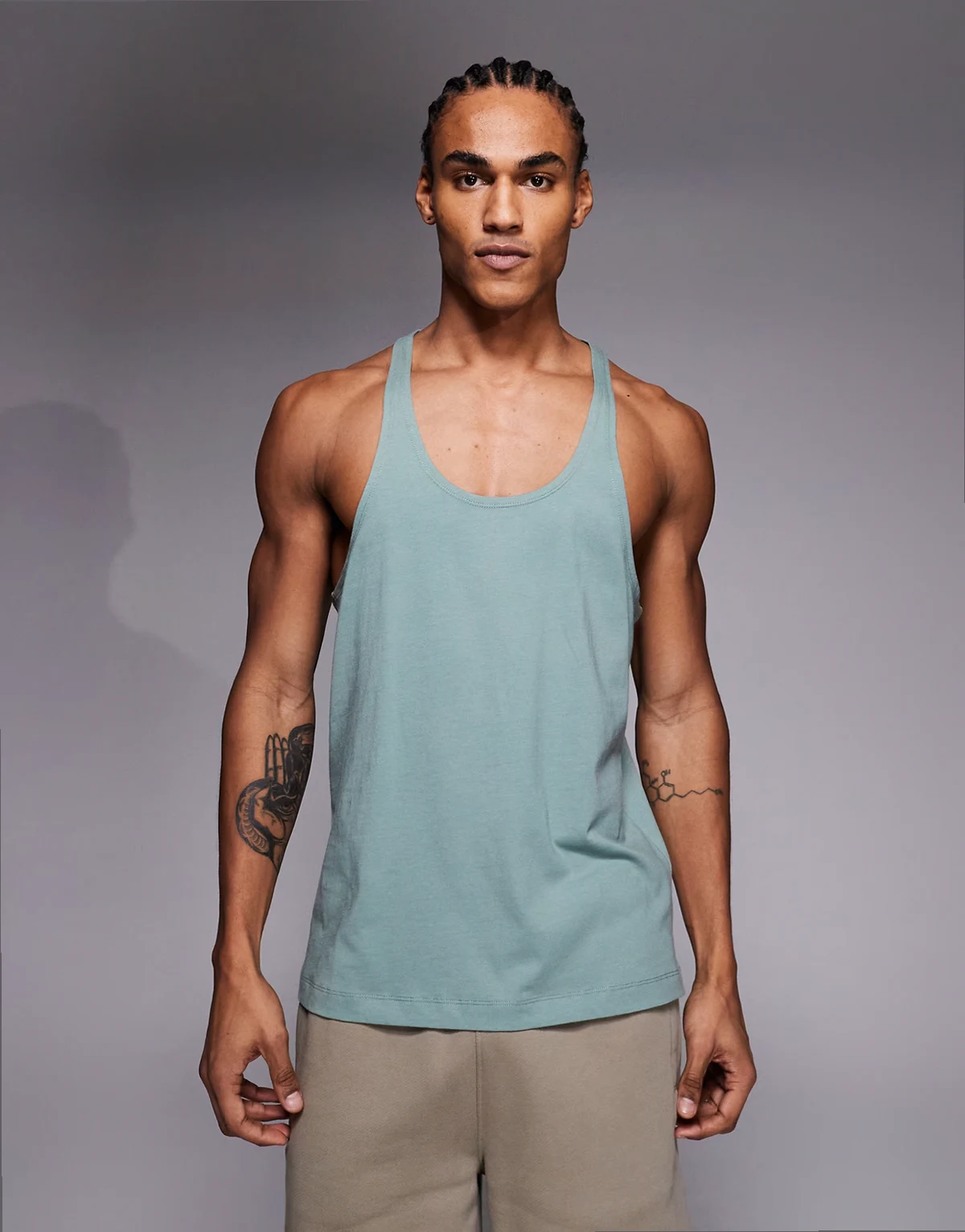 Icon cotton stringer tank top with quick dry finish in jade green