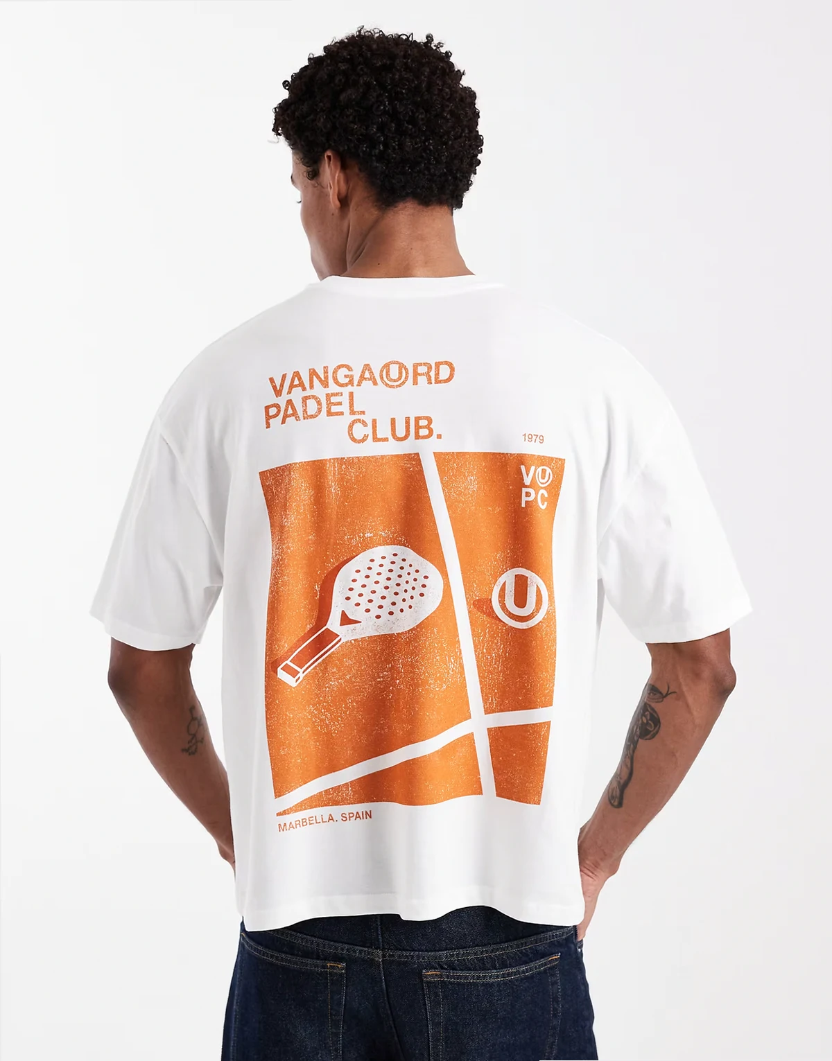 – Kastiges Oversize-T-Shirt in Weiß mit Padel-Print