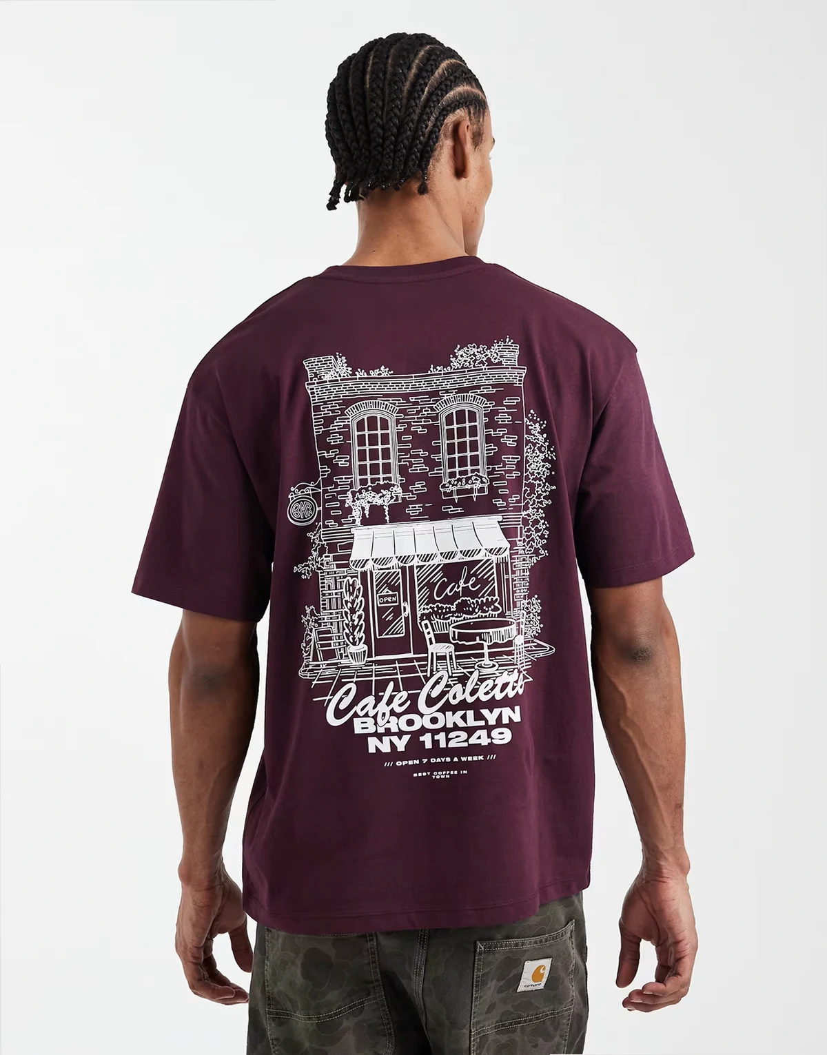oversized T-shirt with cafe backprint in burgundy