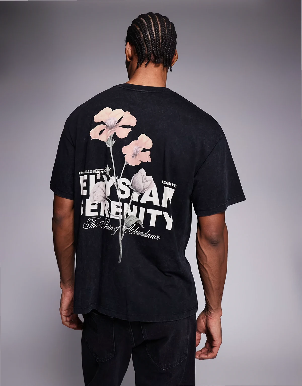 oversized t-shirt with botanical back graphic in washed black