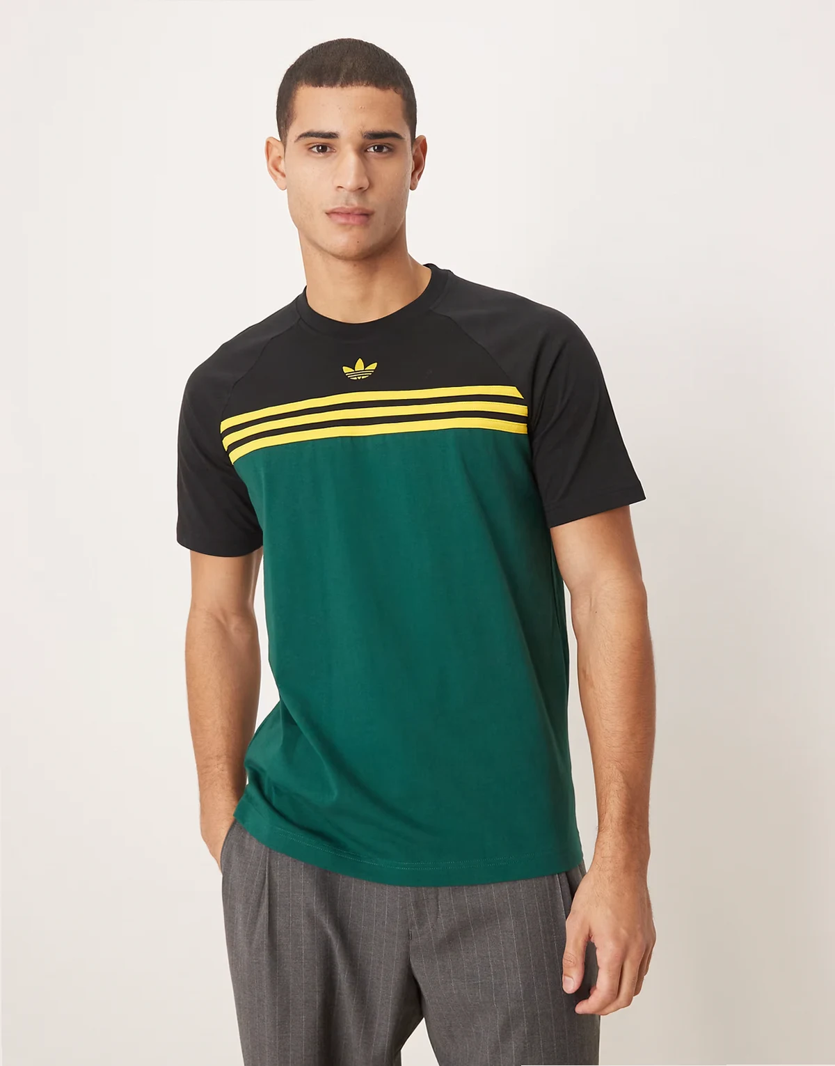 adidas stripe tee in dark green