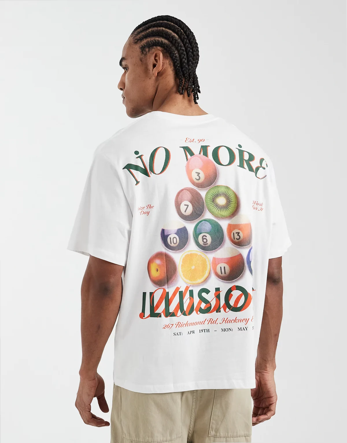 oversized t-shirt with billiards back print in white