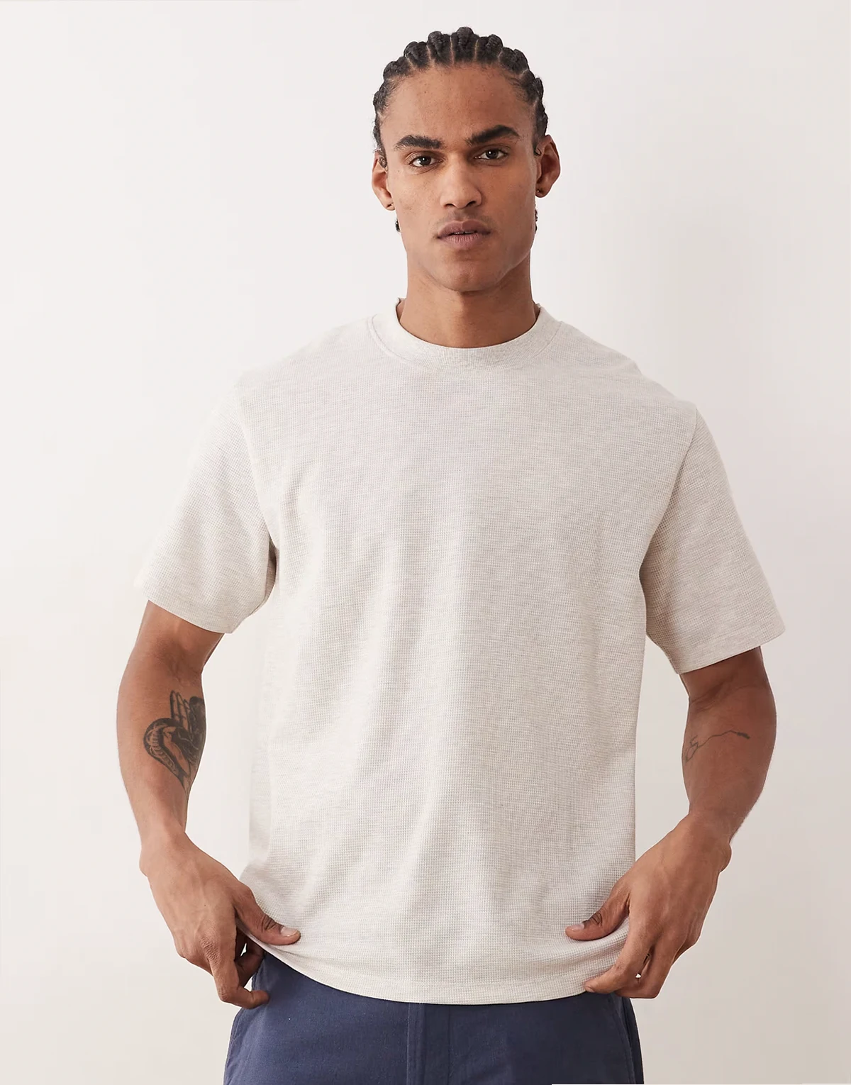 waffle knit t-shirt in off white