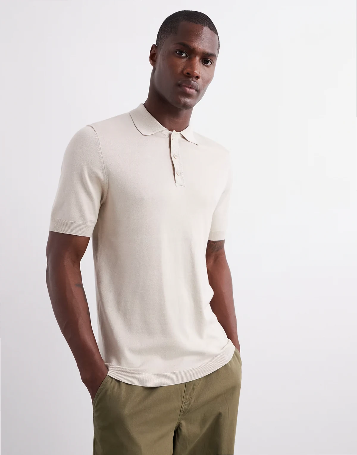 knit polo shirt in ecru