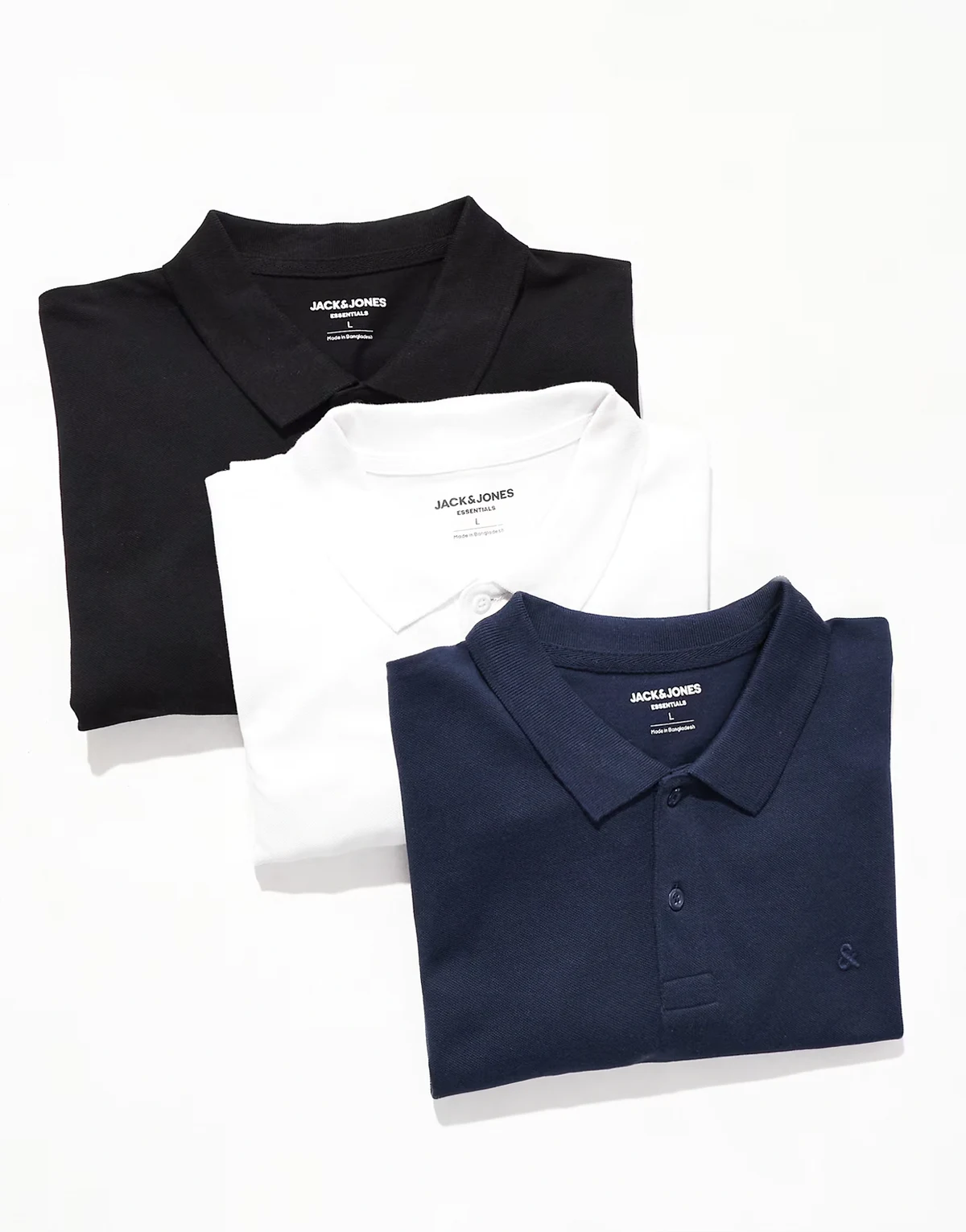 3 pack slim fit pique polo in black, white & navy