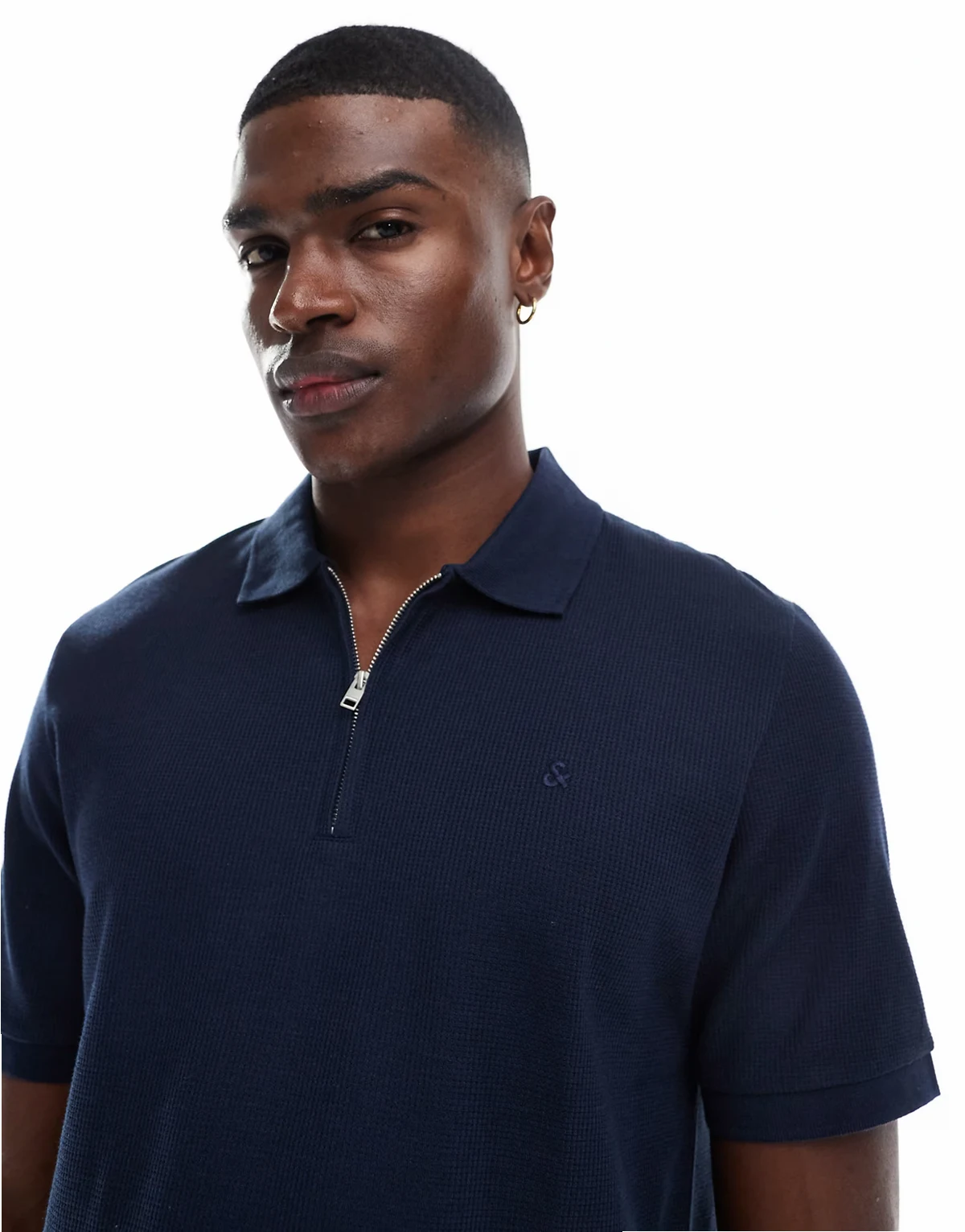 zip polo shirt in navy