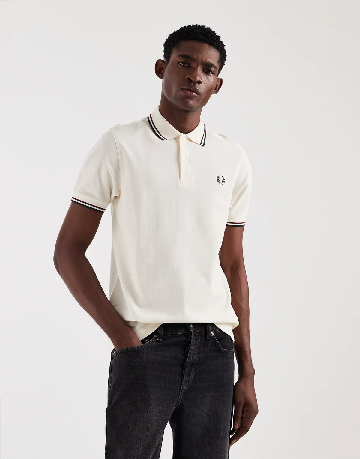 twin tipped logo polo shirt in ecru