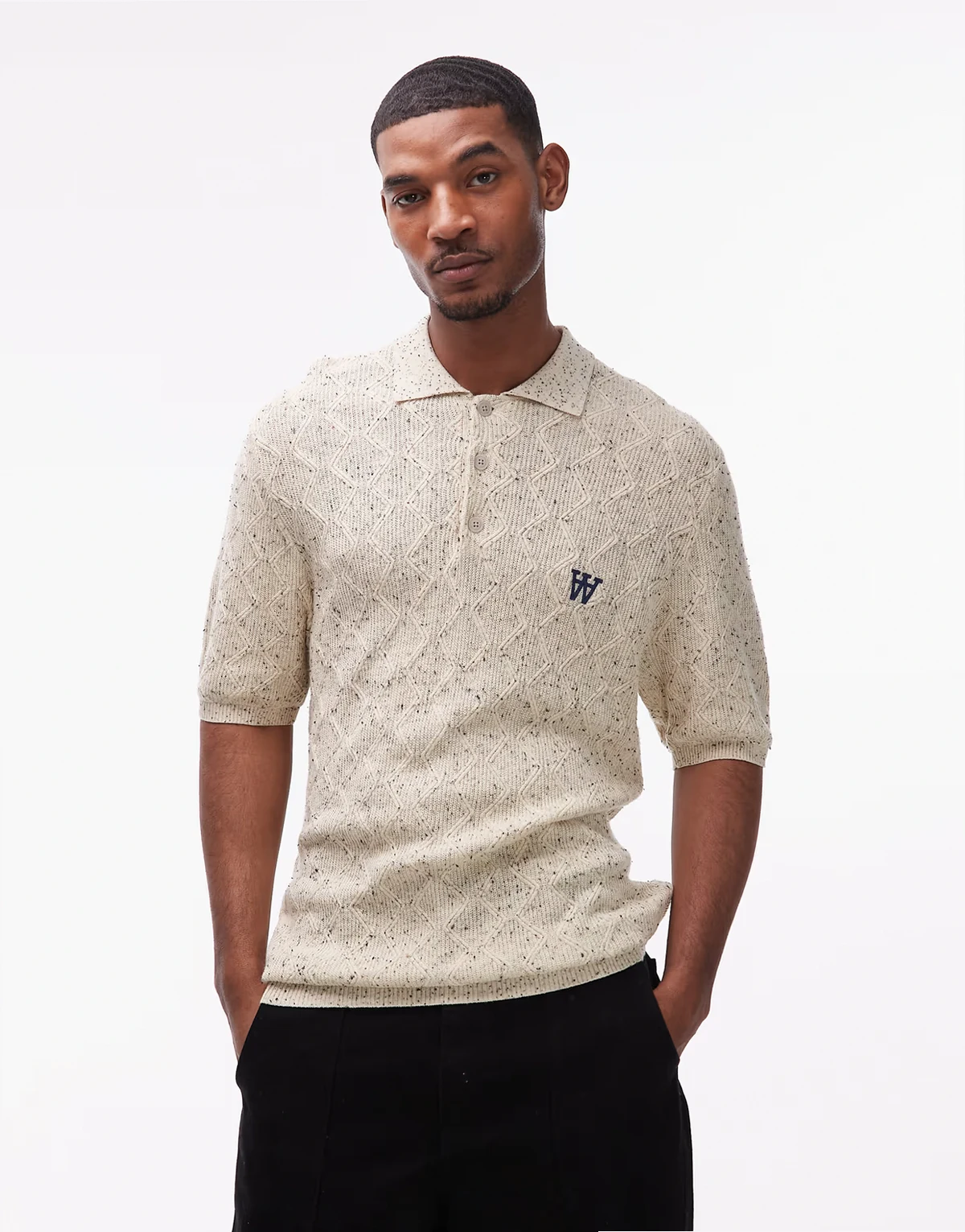 Lamin knit polo shirt in ecru