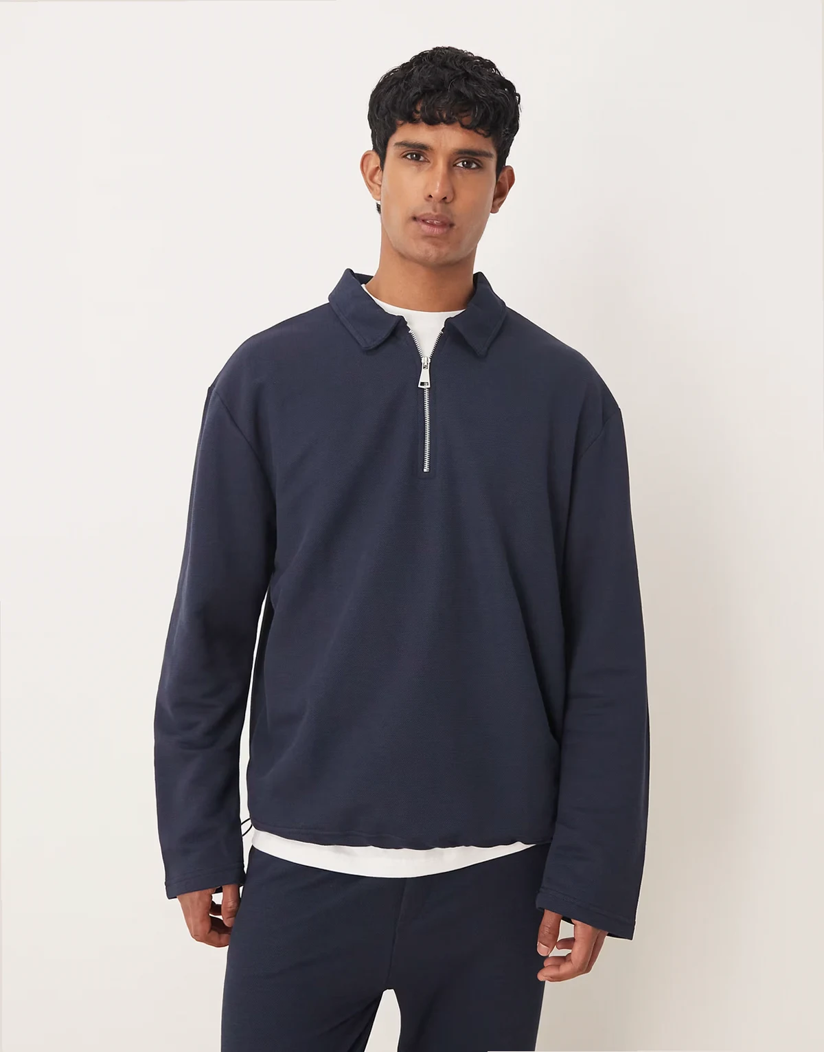 oversized half zip polo shirt in navy pique - part of a set