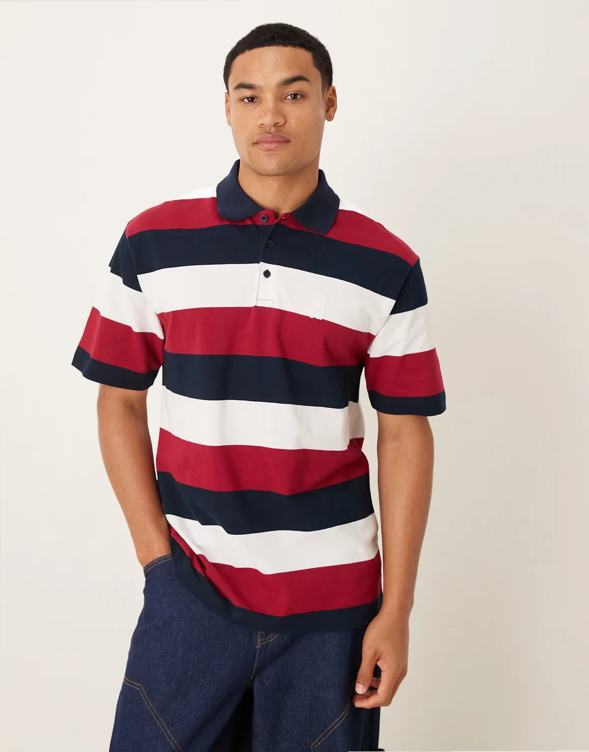 relaxed polo shirt in textured stripe