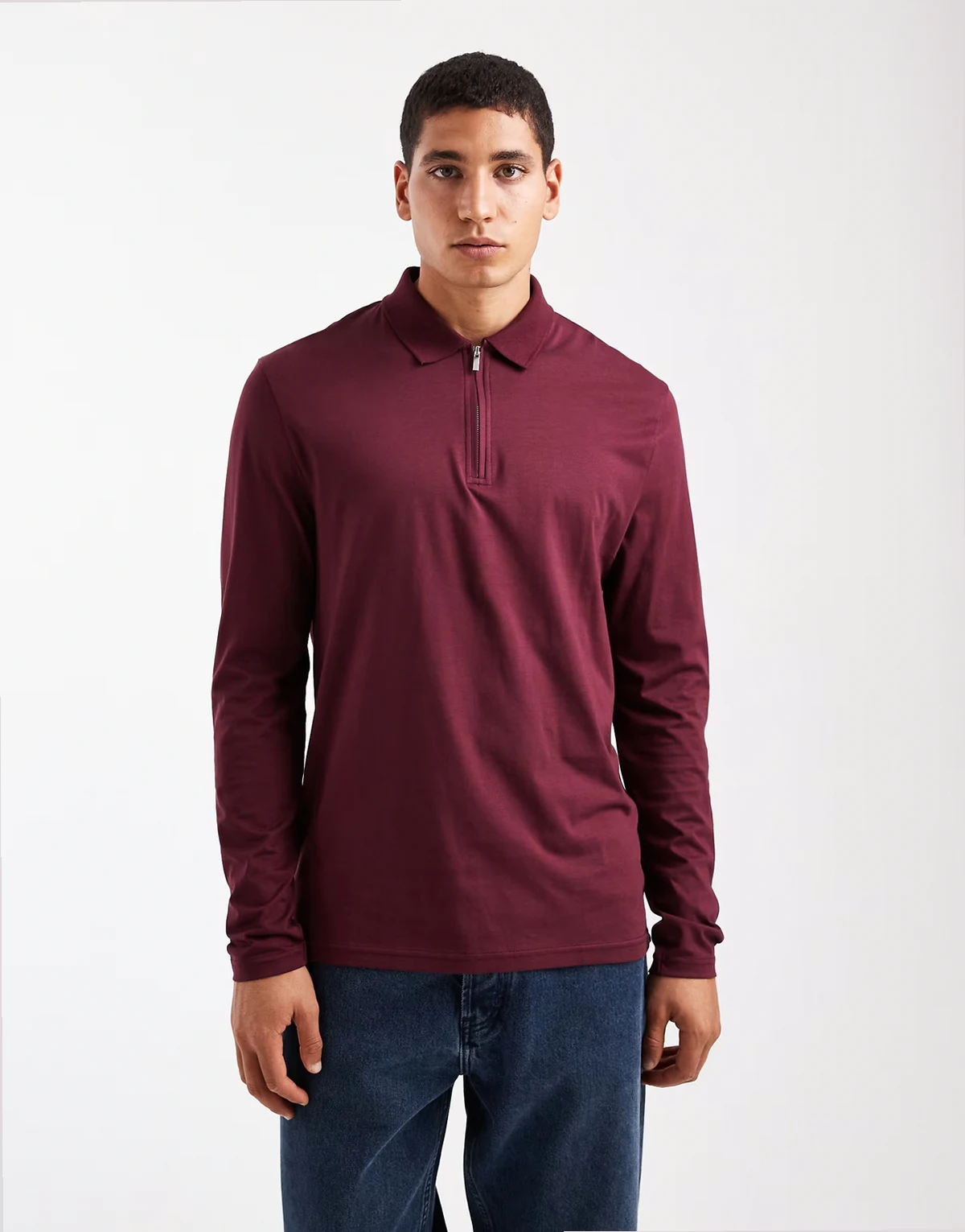 Premium SUPIMA® Cotton long sleeve polo in burgundy