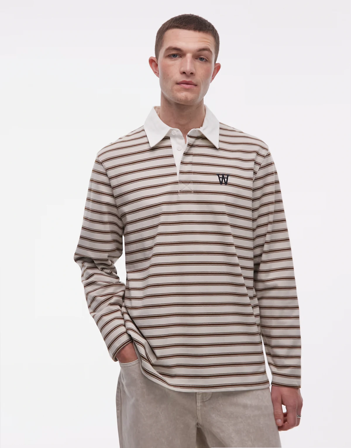 landon polo shirt in beige stripe