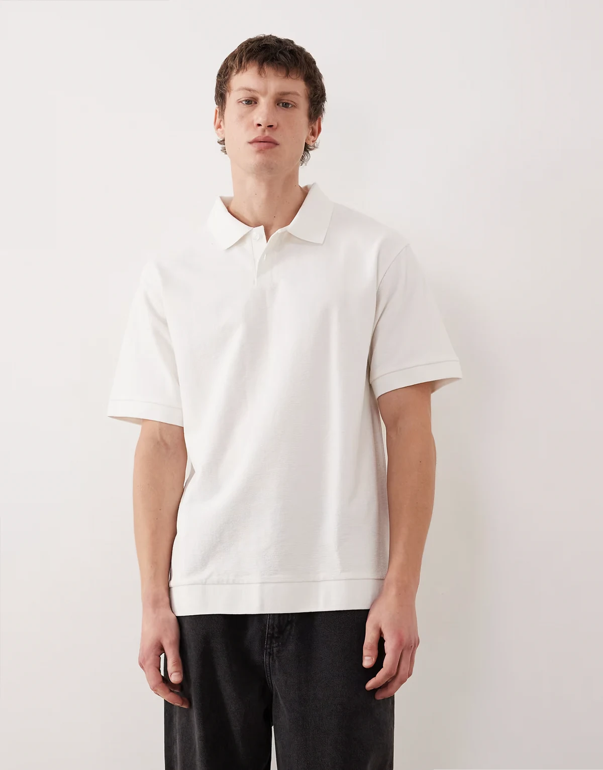 relaxed polo with cuffed hem in cream boucle