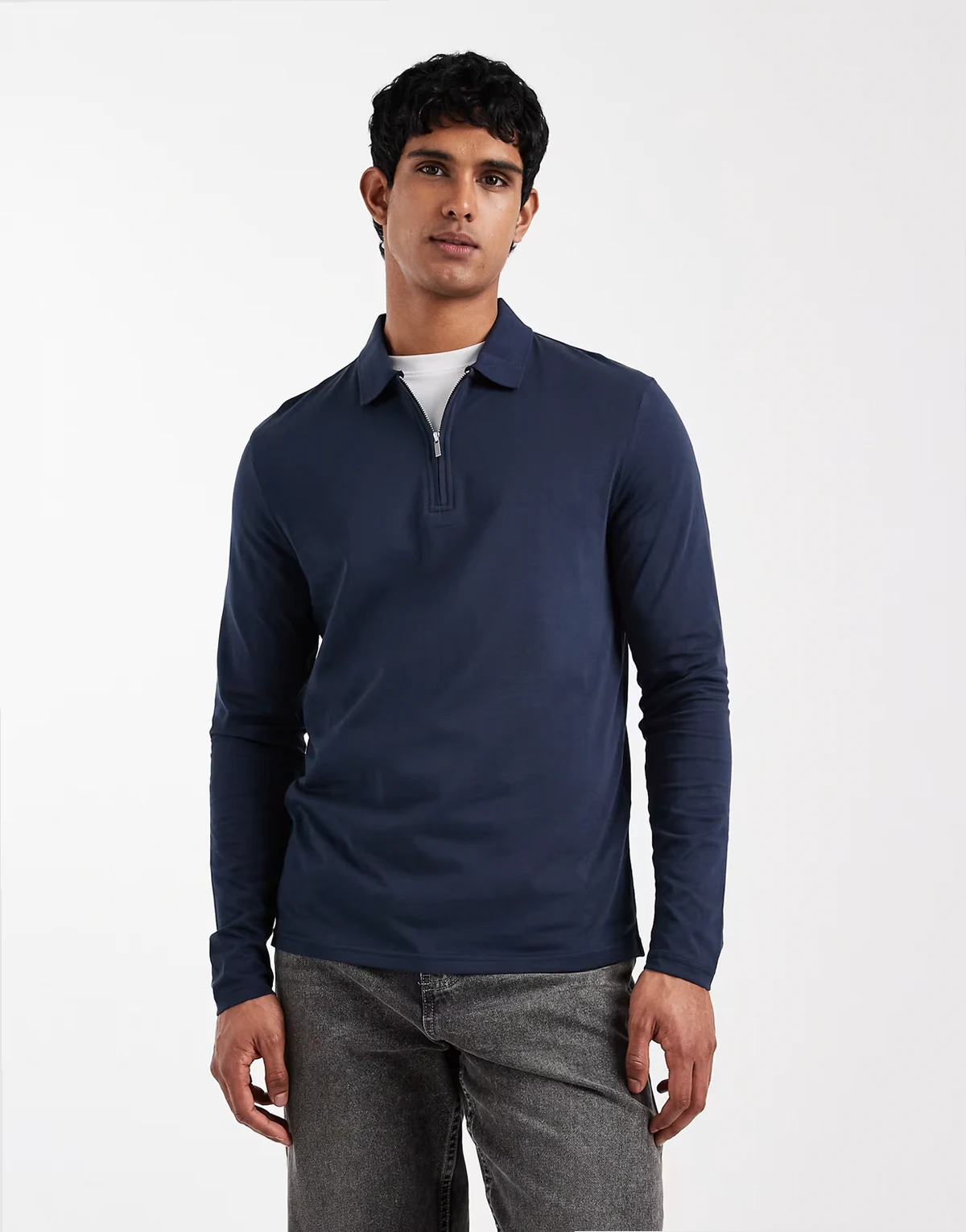 Premium – Granatowa koszulka polo z długimi rękawami z bawełny SUPIMA®