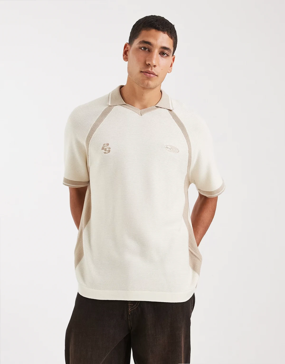 knit sports polo top in off-white