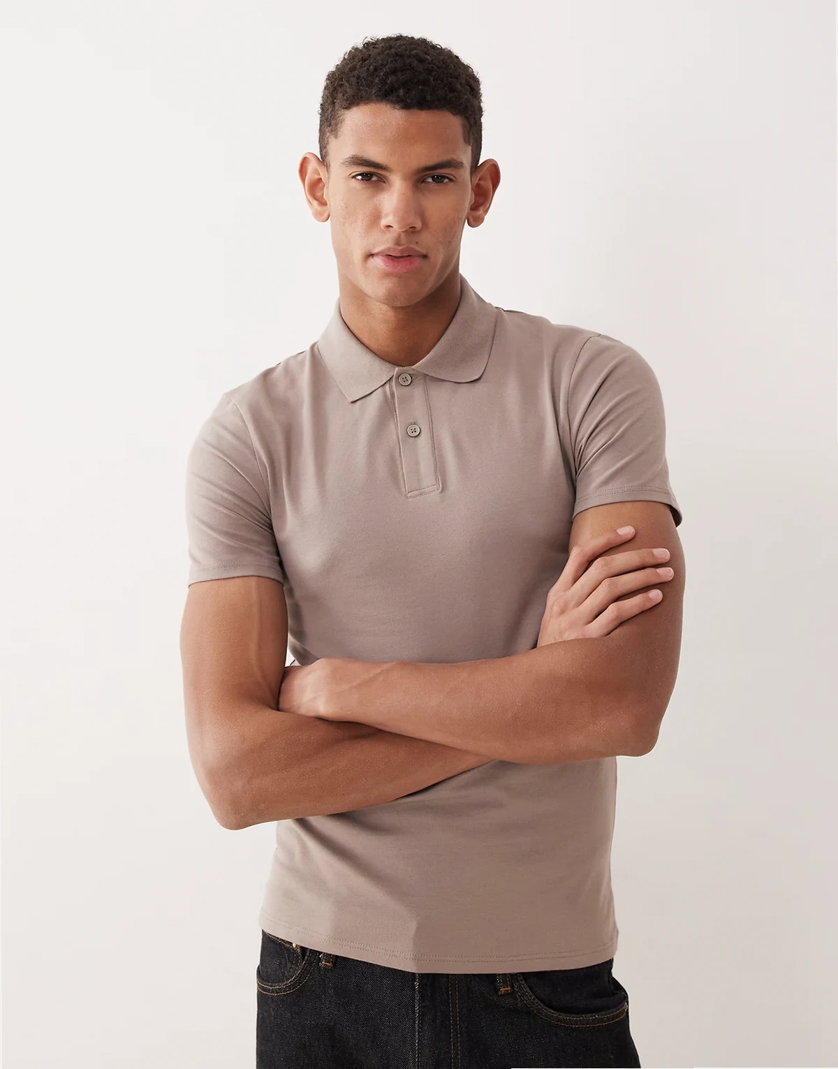 Essentials muscle fit polo shirt in stone brown