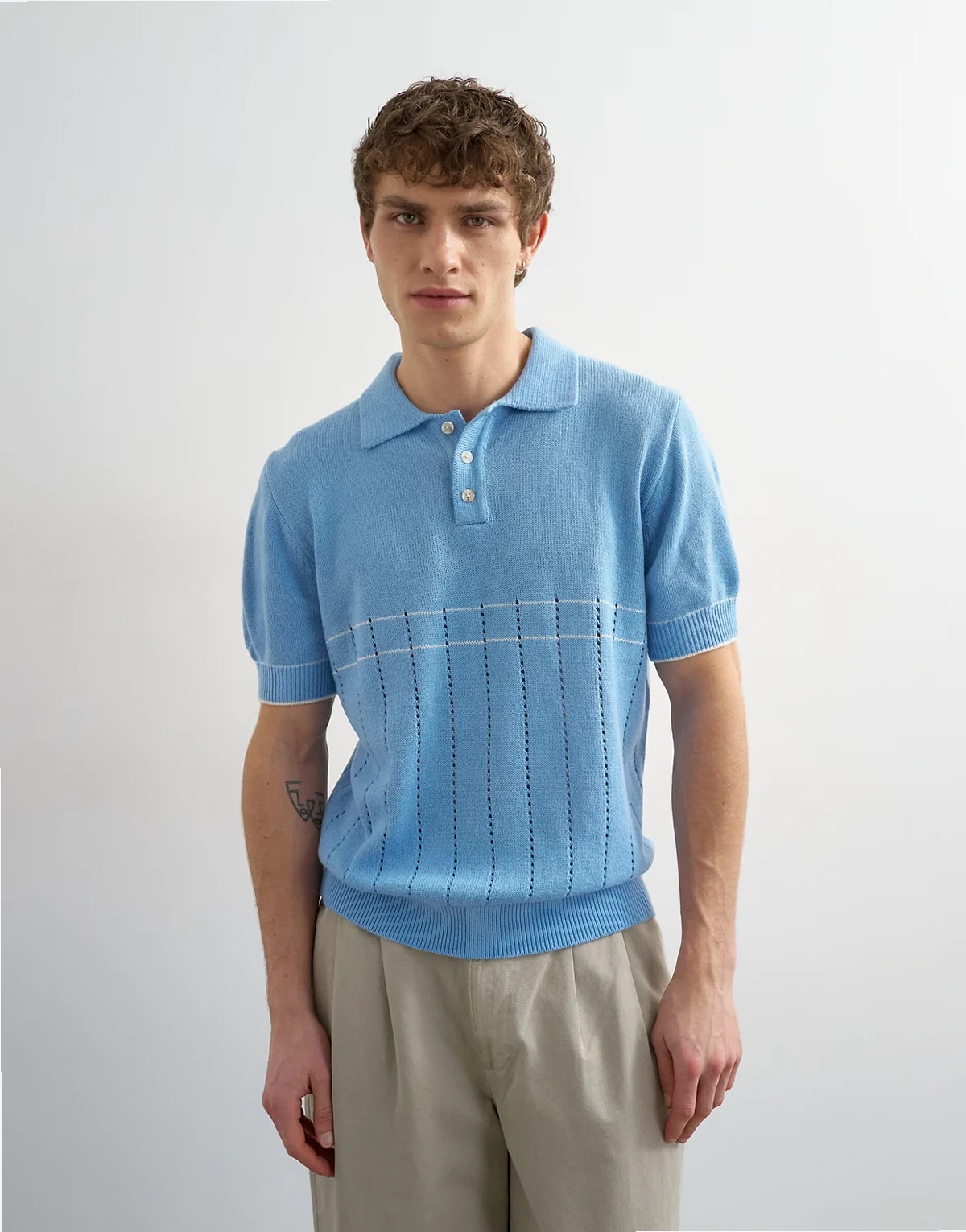 classic fit pointelle knit polo in light blue