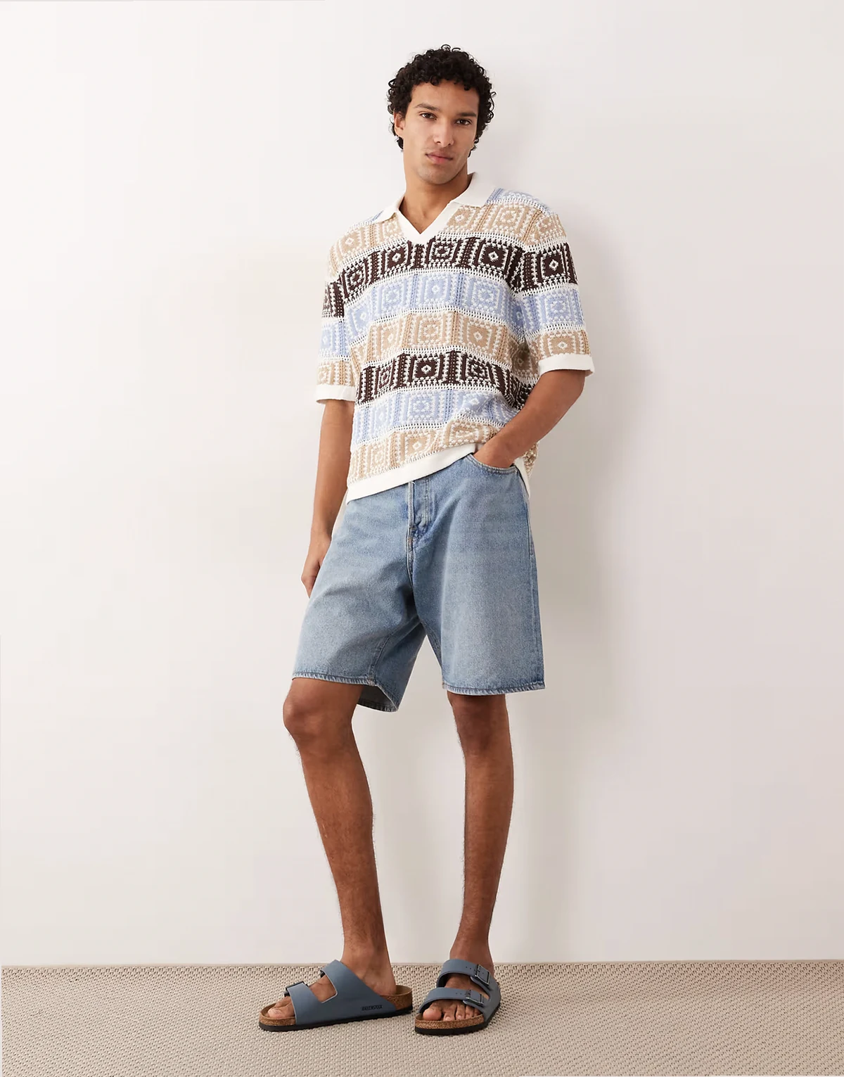 – Relaxed-Fit-Polohemd aus Strick in Cremeweiß mit eingekerbtem Ausschnitt