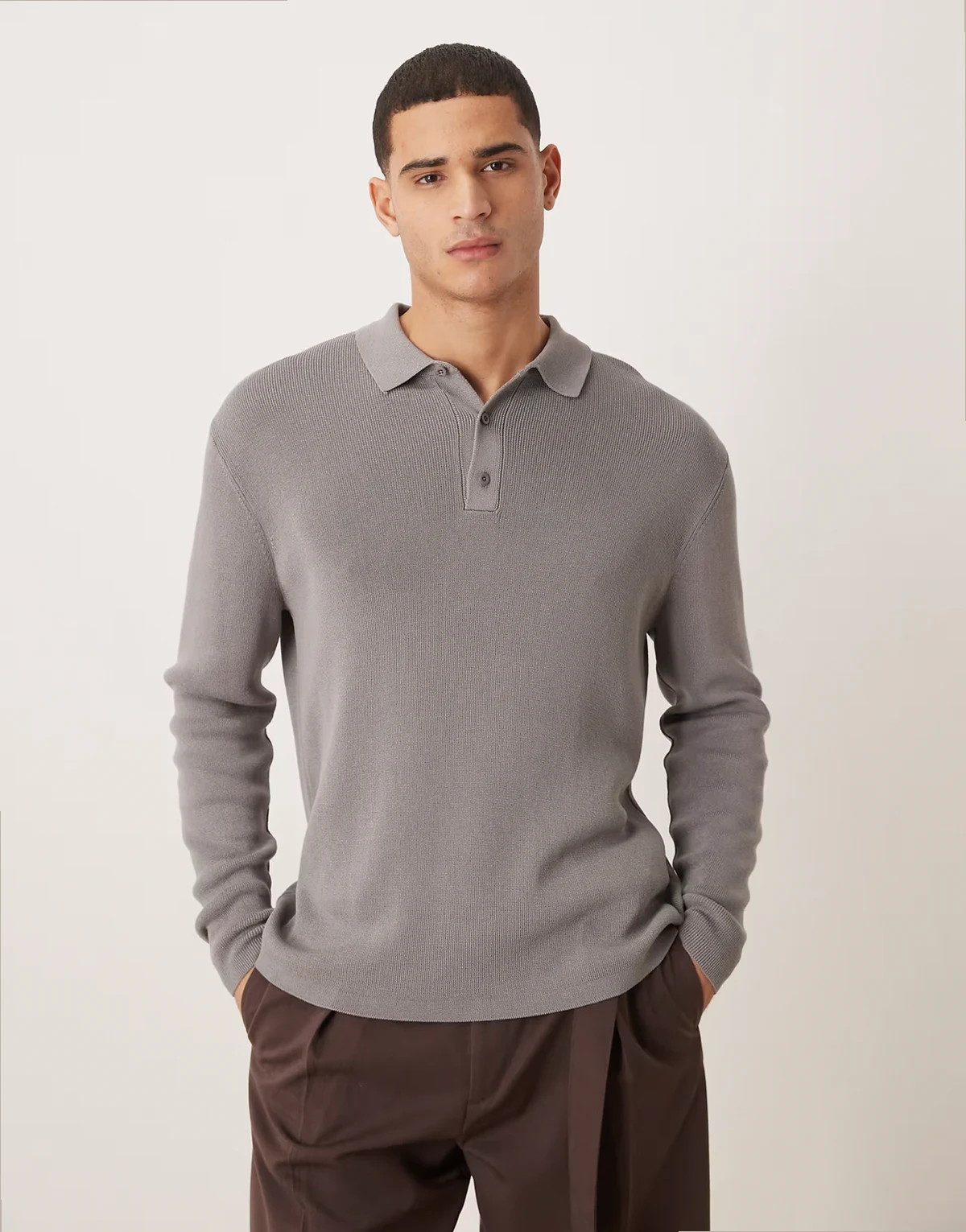 – Relaxed-Fit-Polohemd aus Strick in Grau