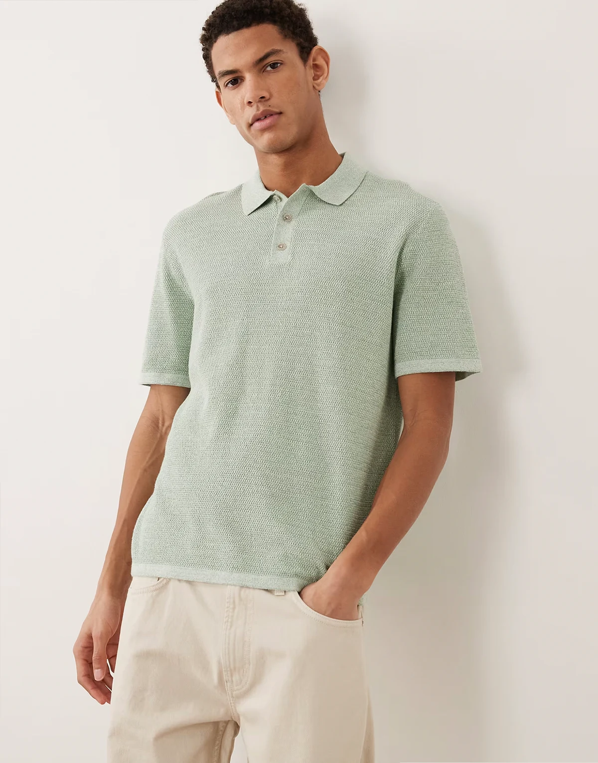 knit polo shirt with short sleeves in light green