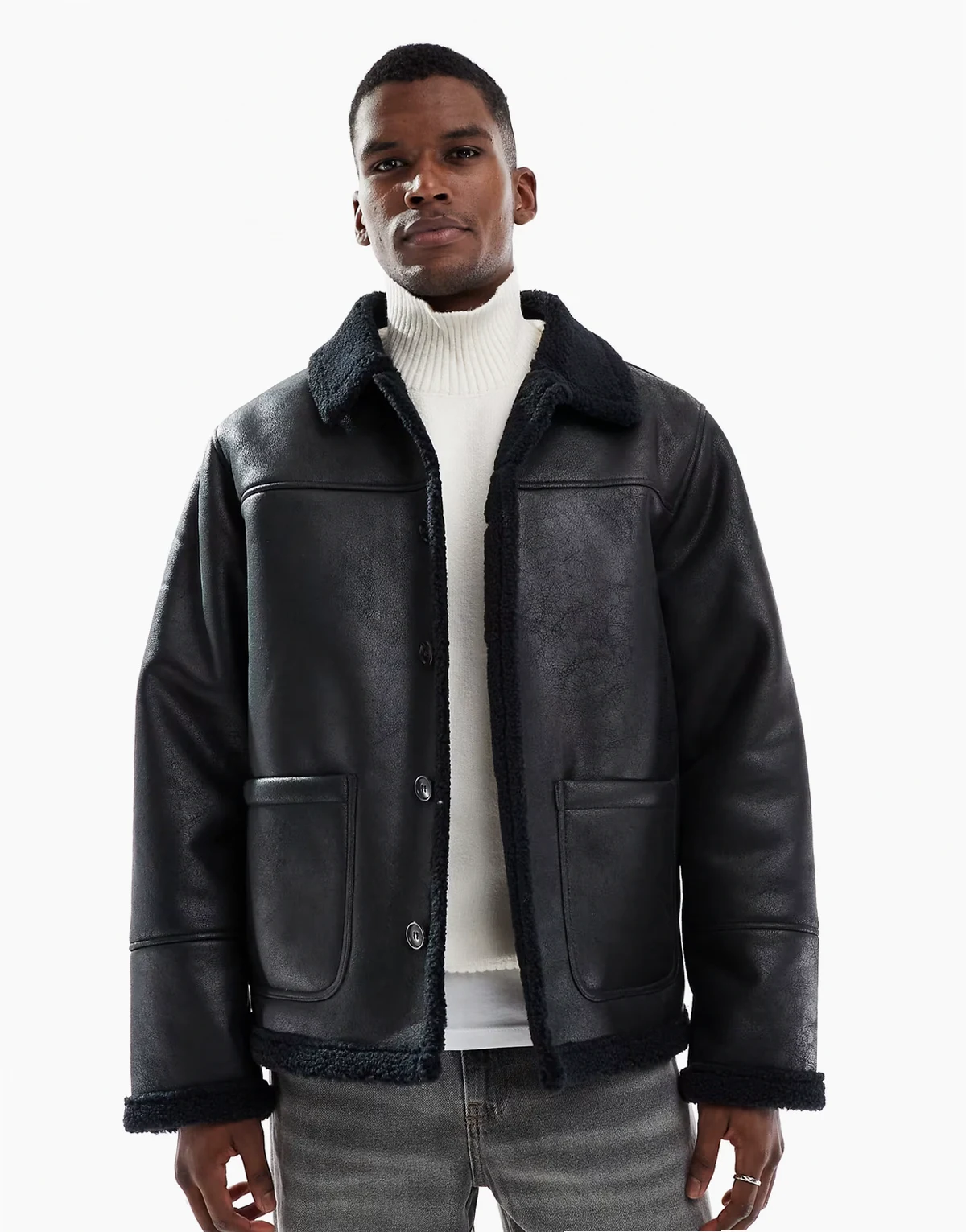 faux shearling jacket in black