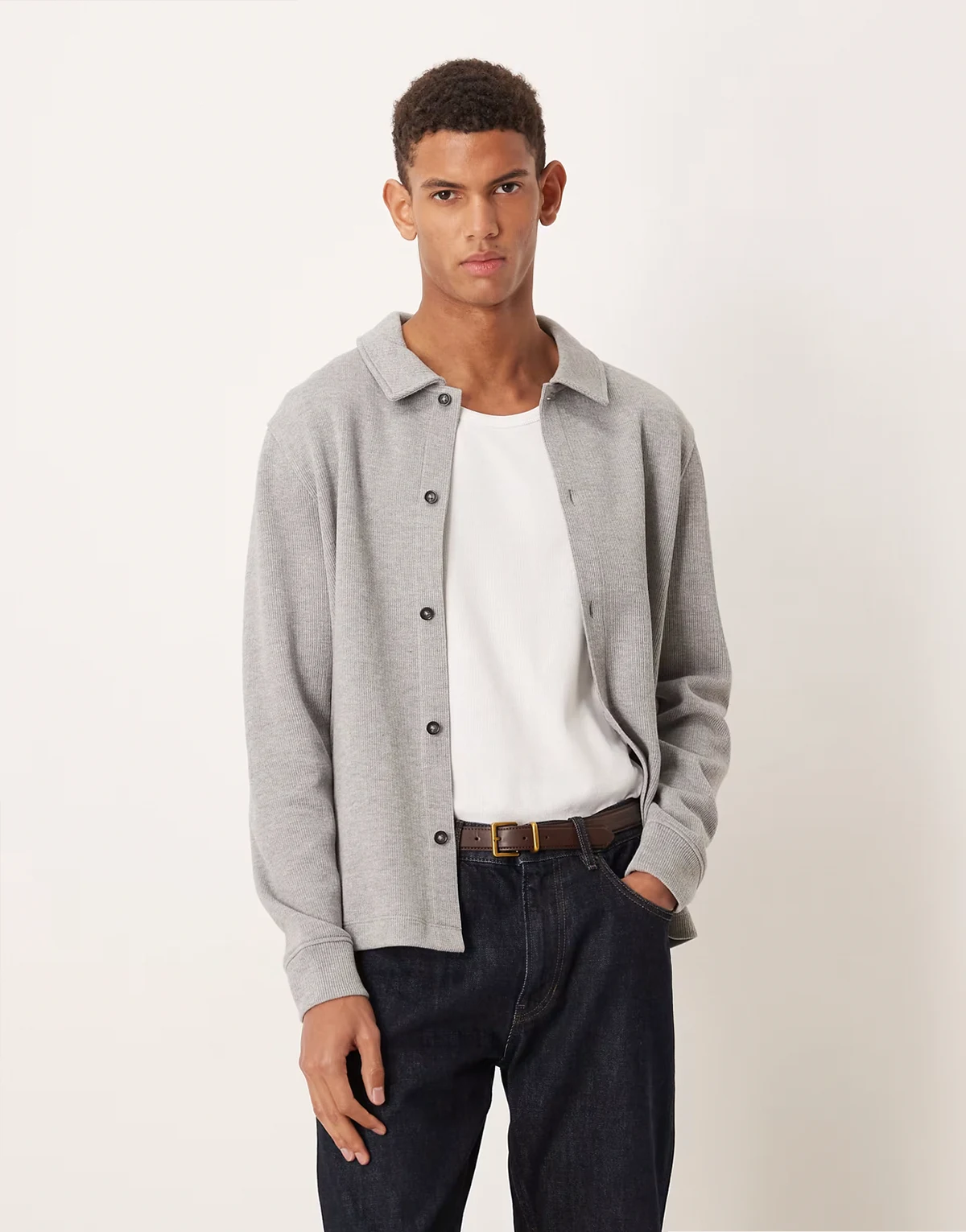– Hemdjacke in meliertem Grau mit Knopfleiste