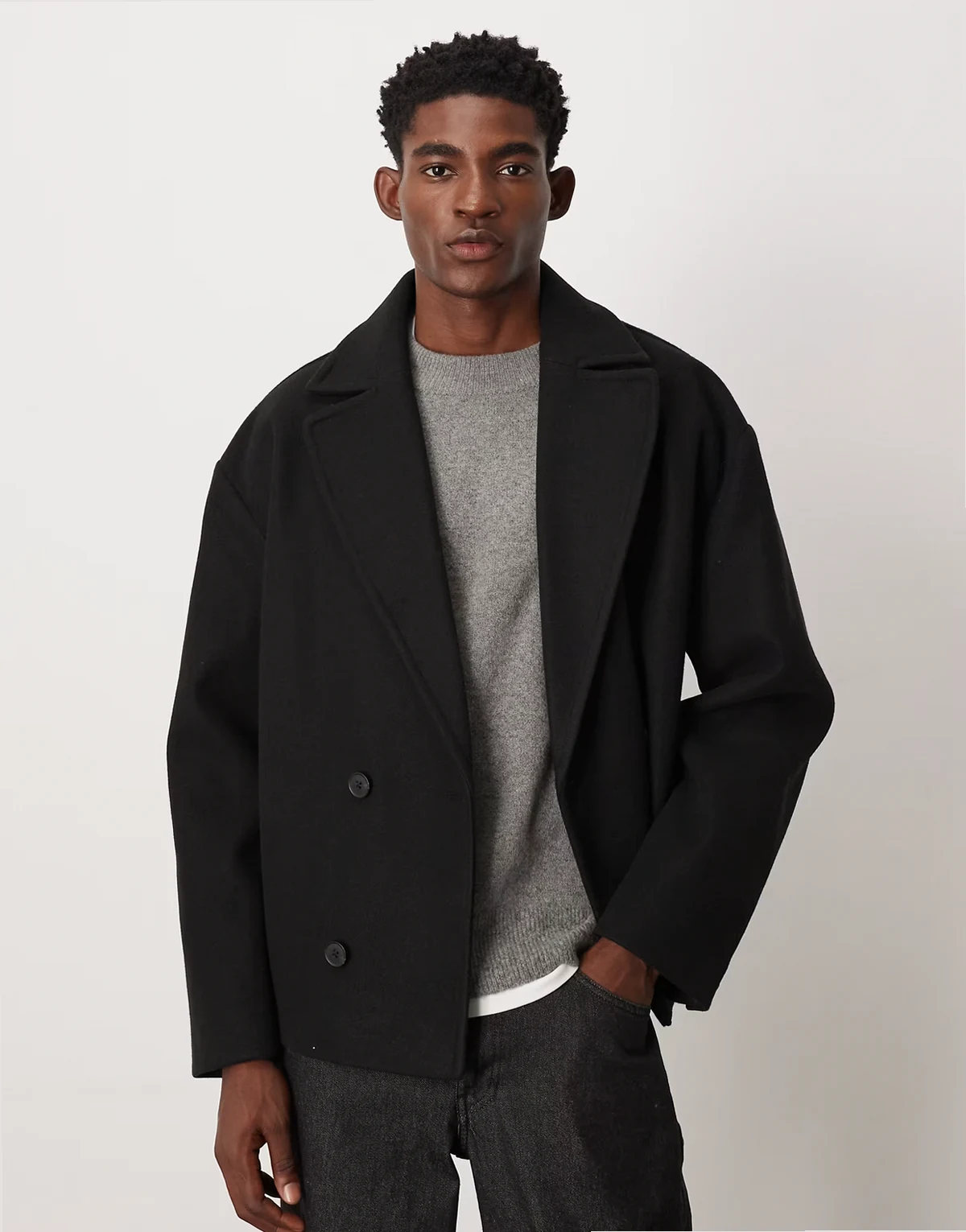 – Cabanjacke in schwarzer Wolloptik