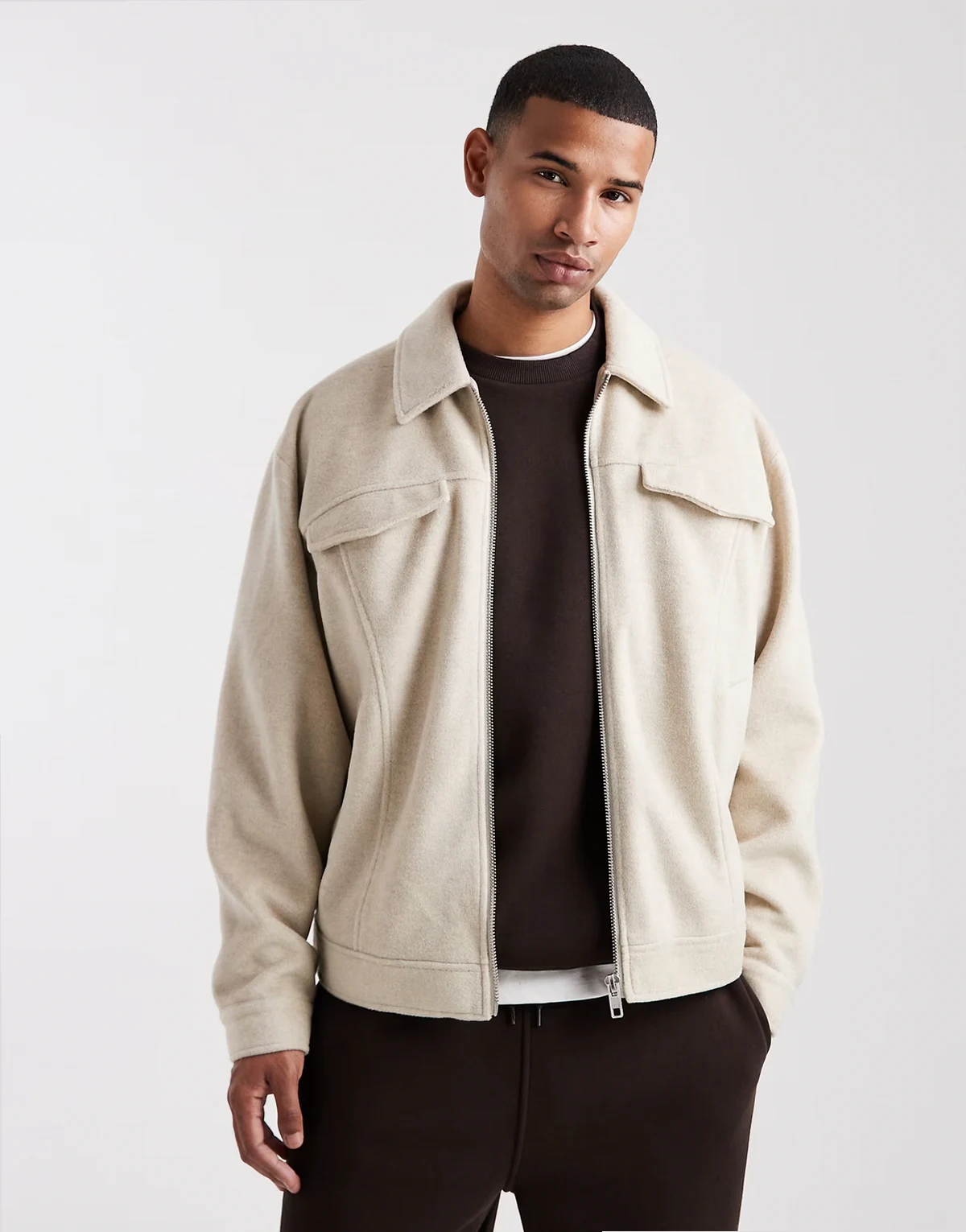 – Harrington-Jacke aus Wollimitat in Stein