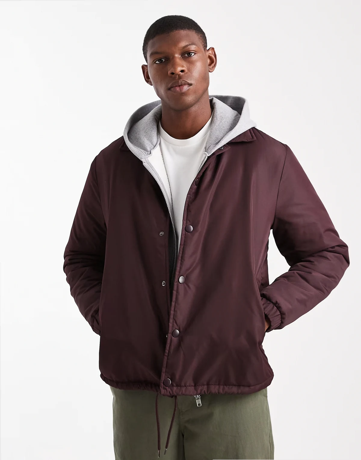 padded button down short jacket in burgundy