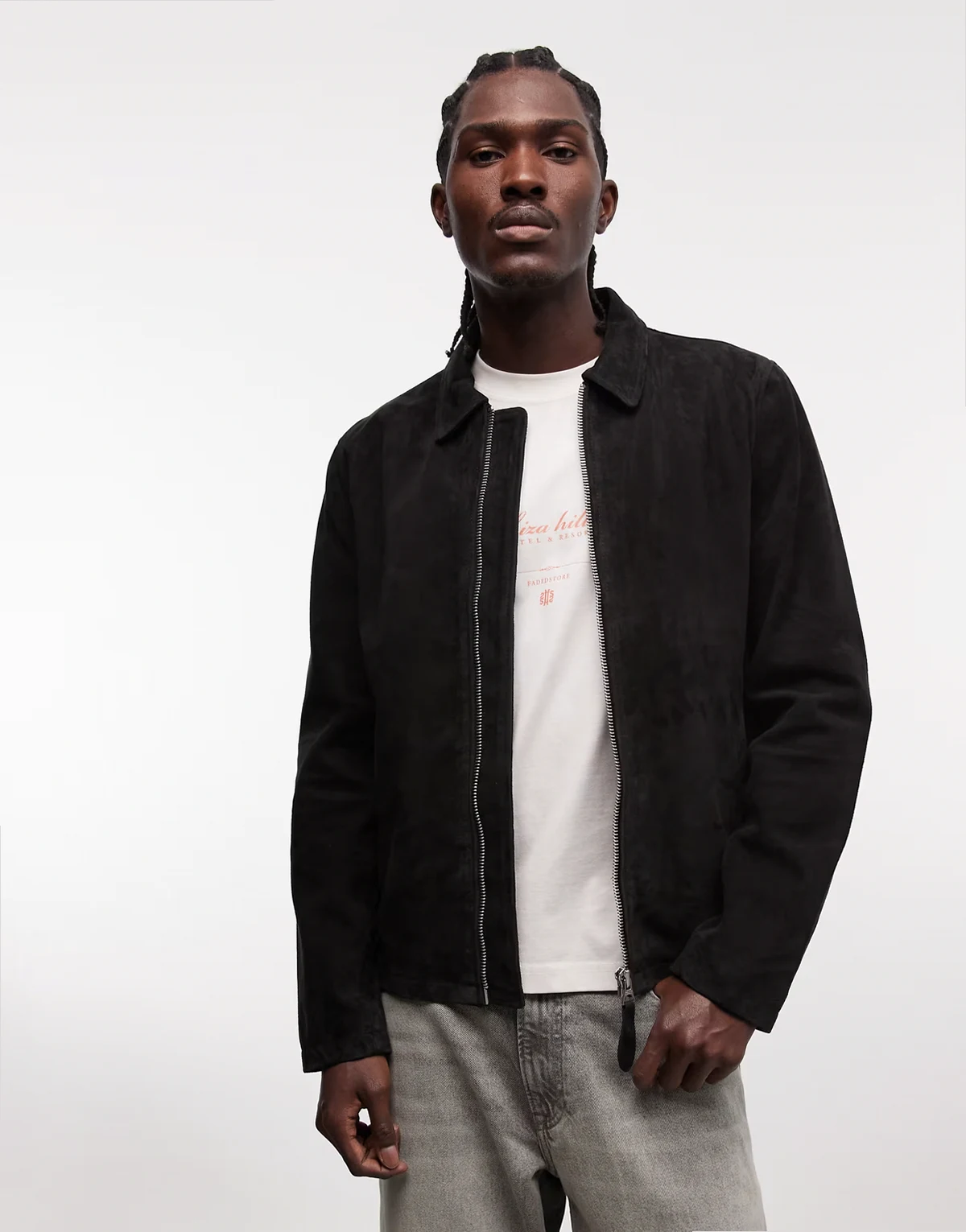 – Harrington-Jacke aus echtem Wildleder in Schwarz